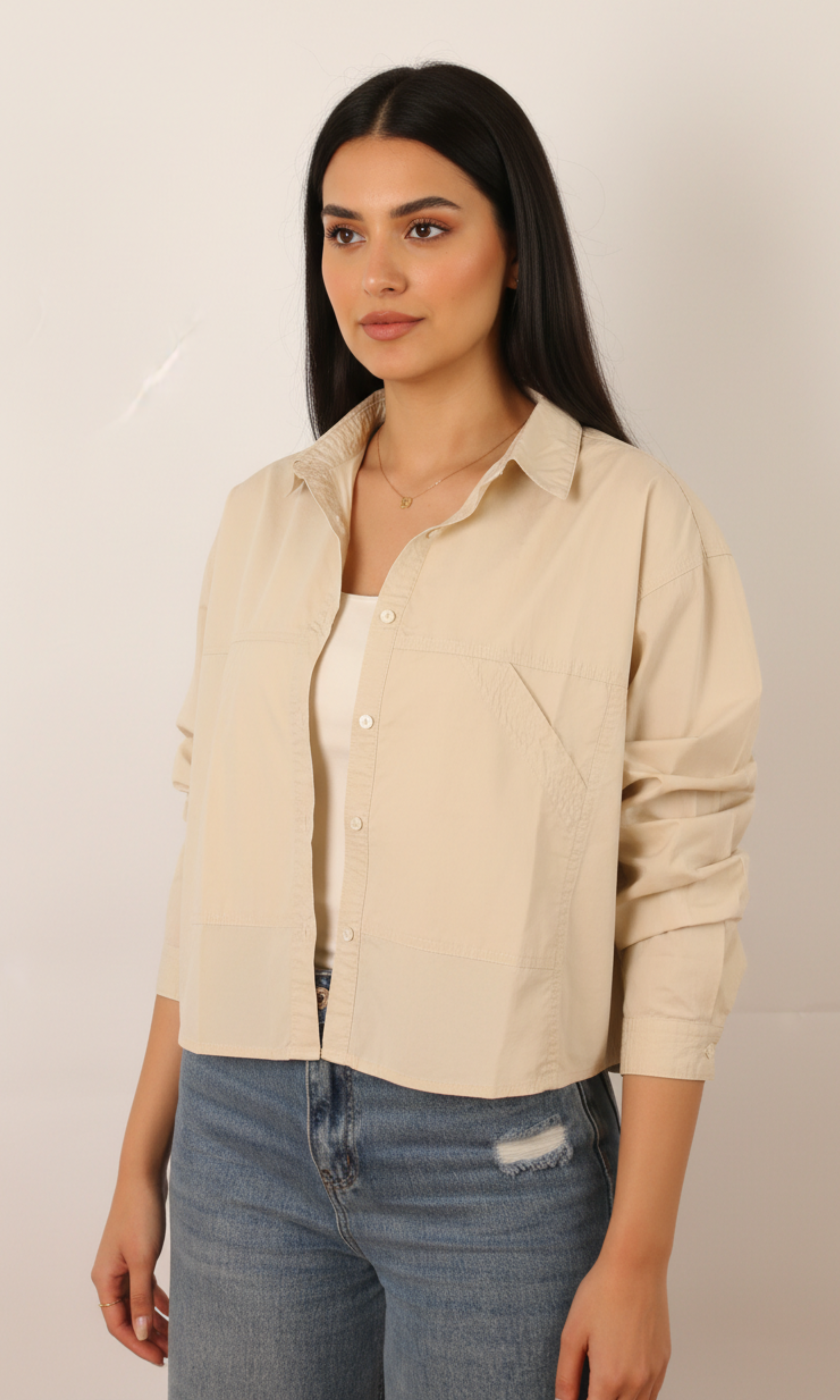 Women Cropped Shirt - Front Pockets