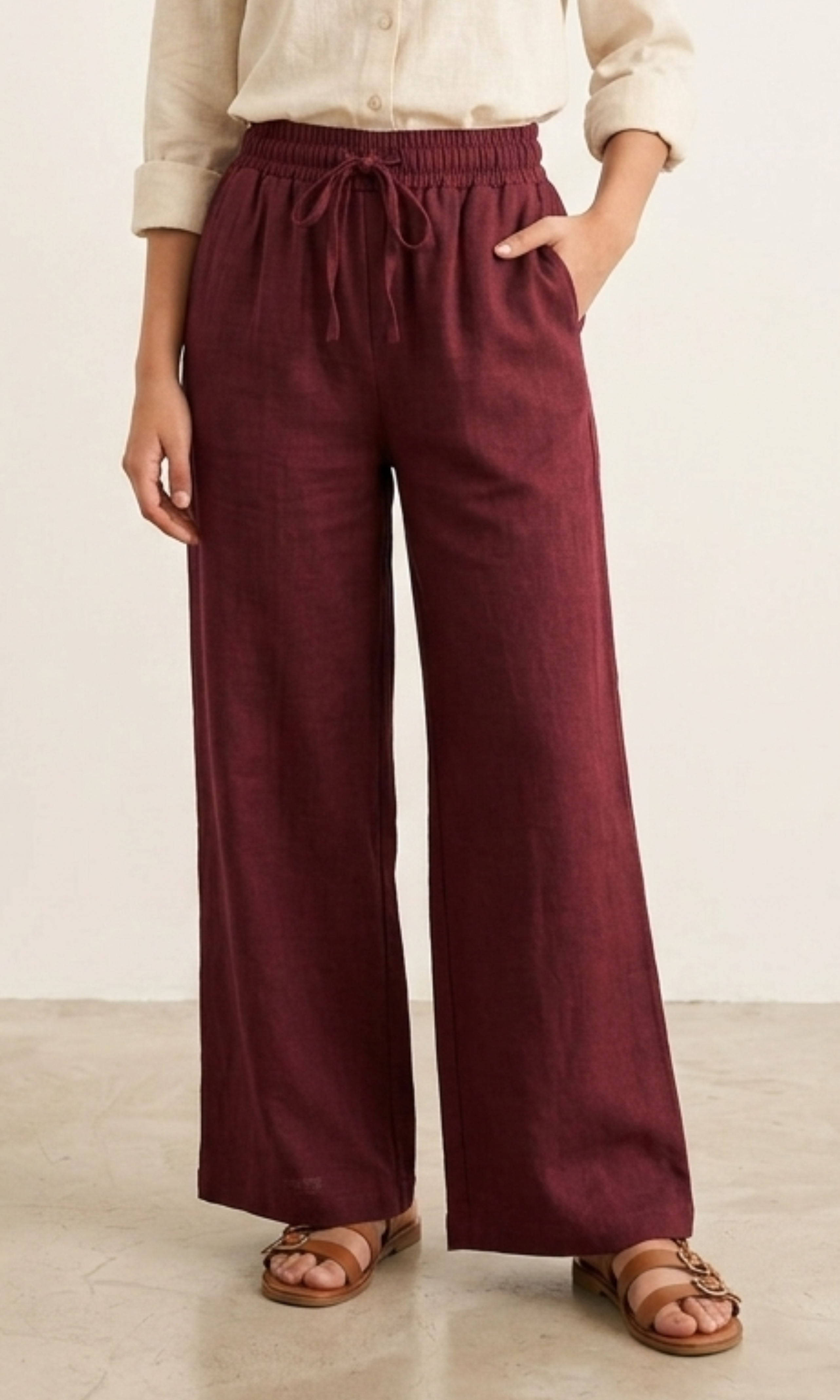 Women Breeze Tie-Waist Linen Trousers