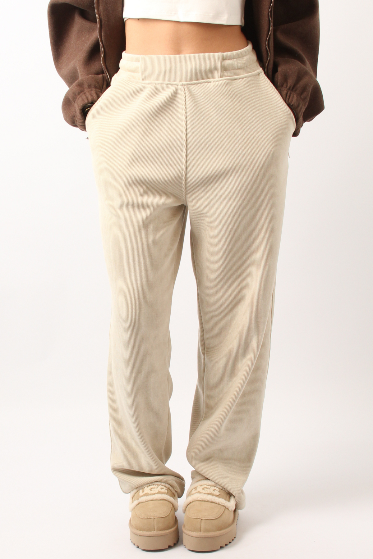 NUT Women Tied Elastic High Waist Velvet Pants