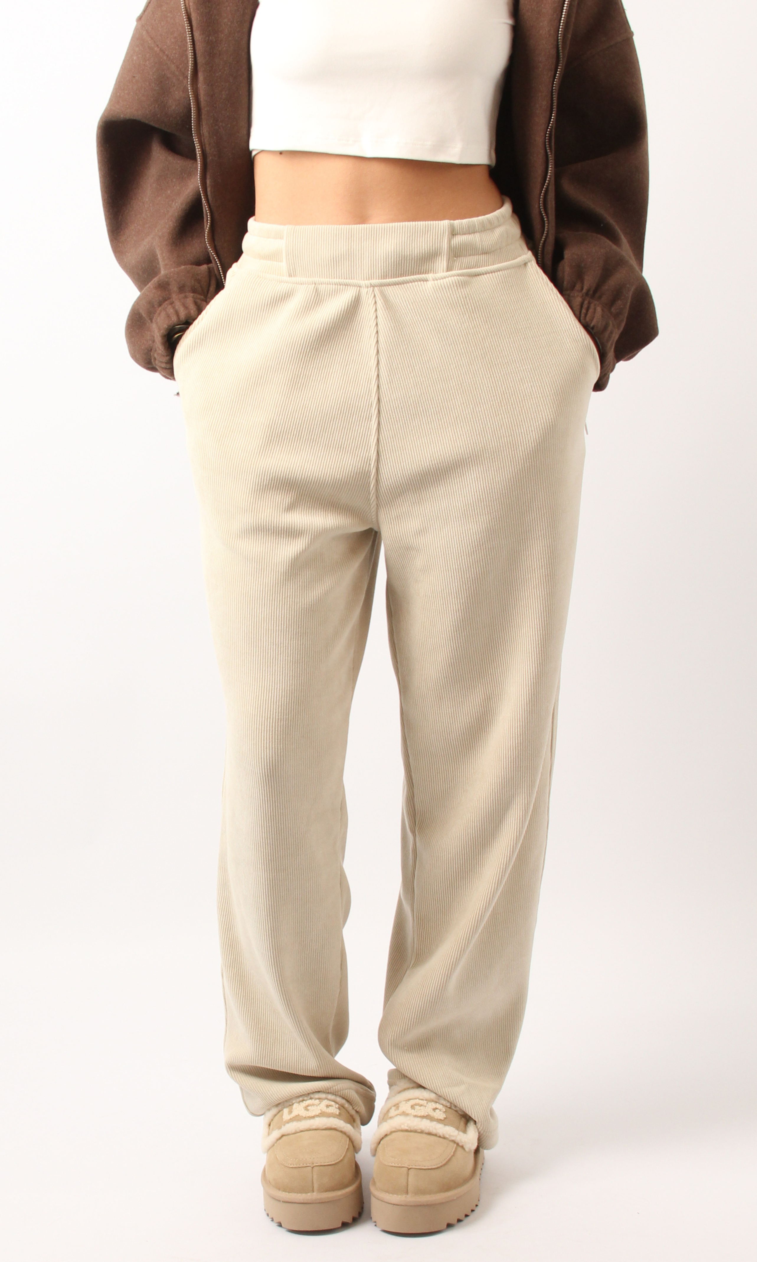 NUT Women Tied Elastic High Waist Velvet Pants