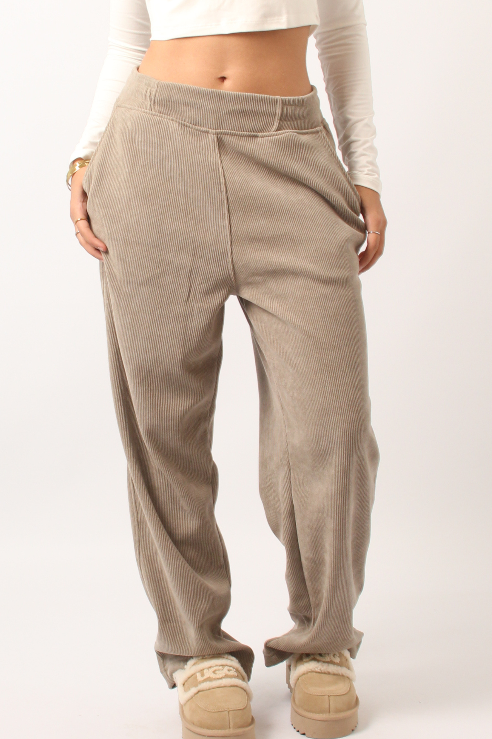 NUT Women Tied Elastic High Waist Velvet Pants