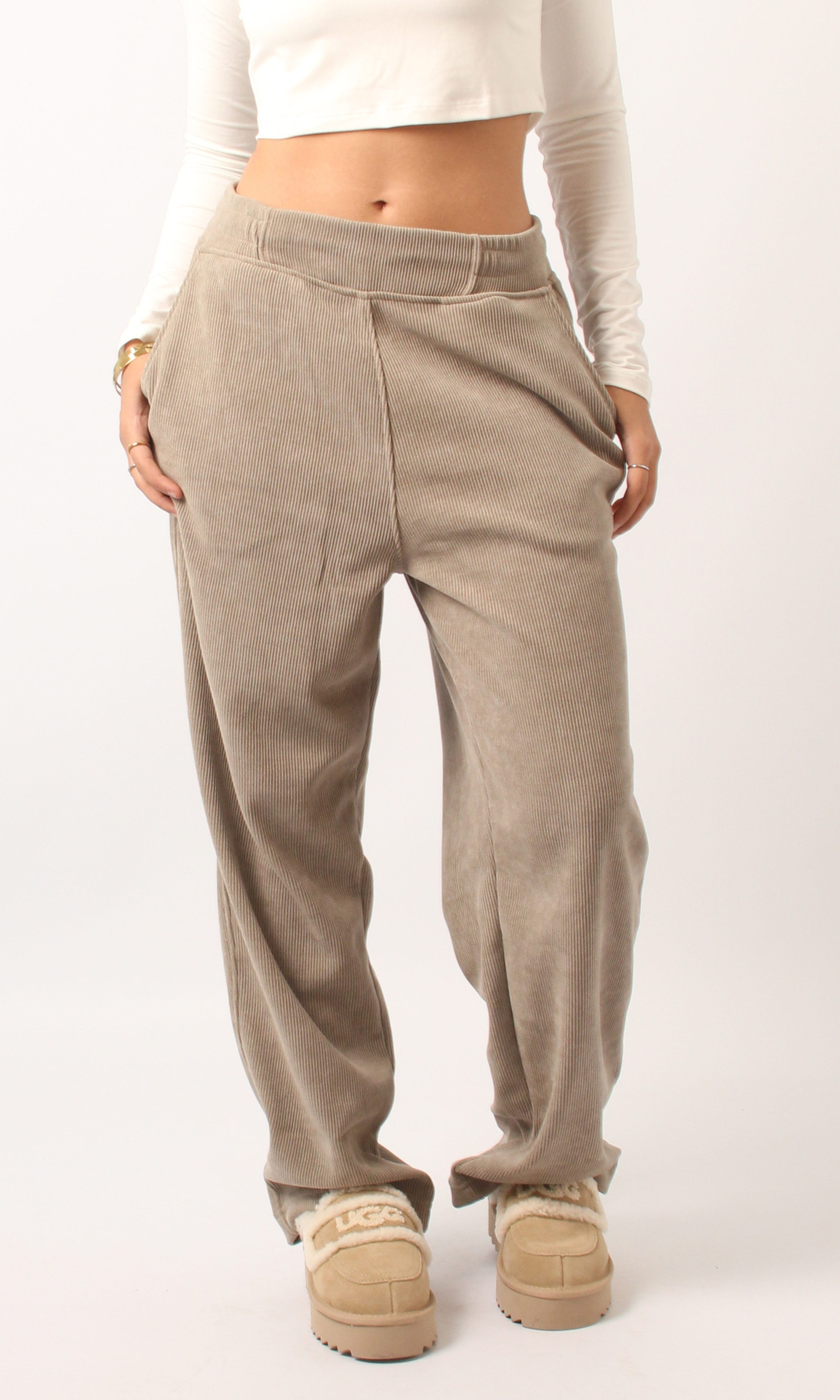 NUT Women Tied Elastic High Waist Velvet Pants