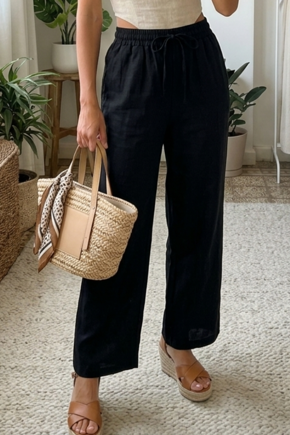 Women Breeze Tie-Waist Linen Trousers