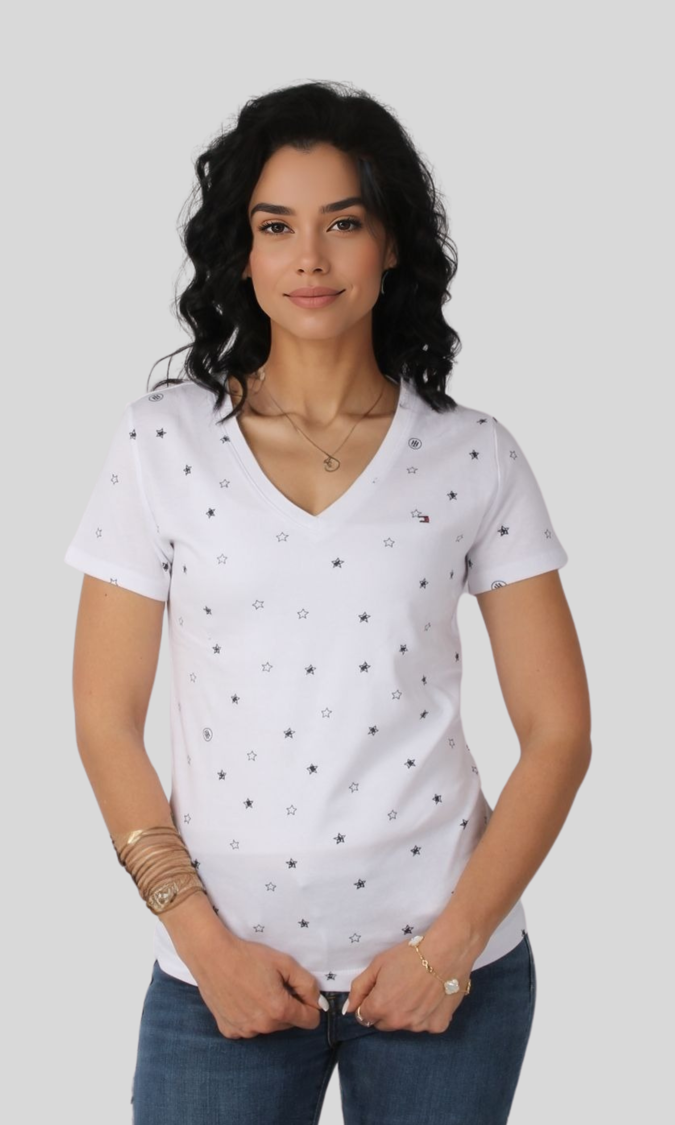 [Original] Women Top Cotton T-Shirt V Neck (Stars)