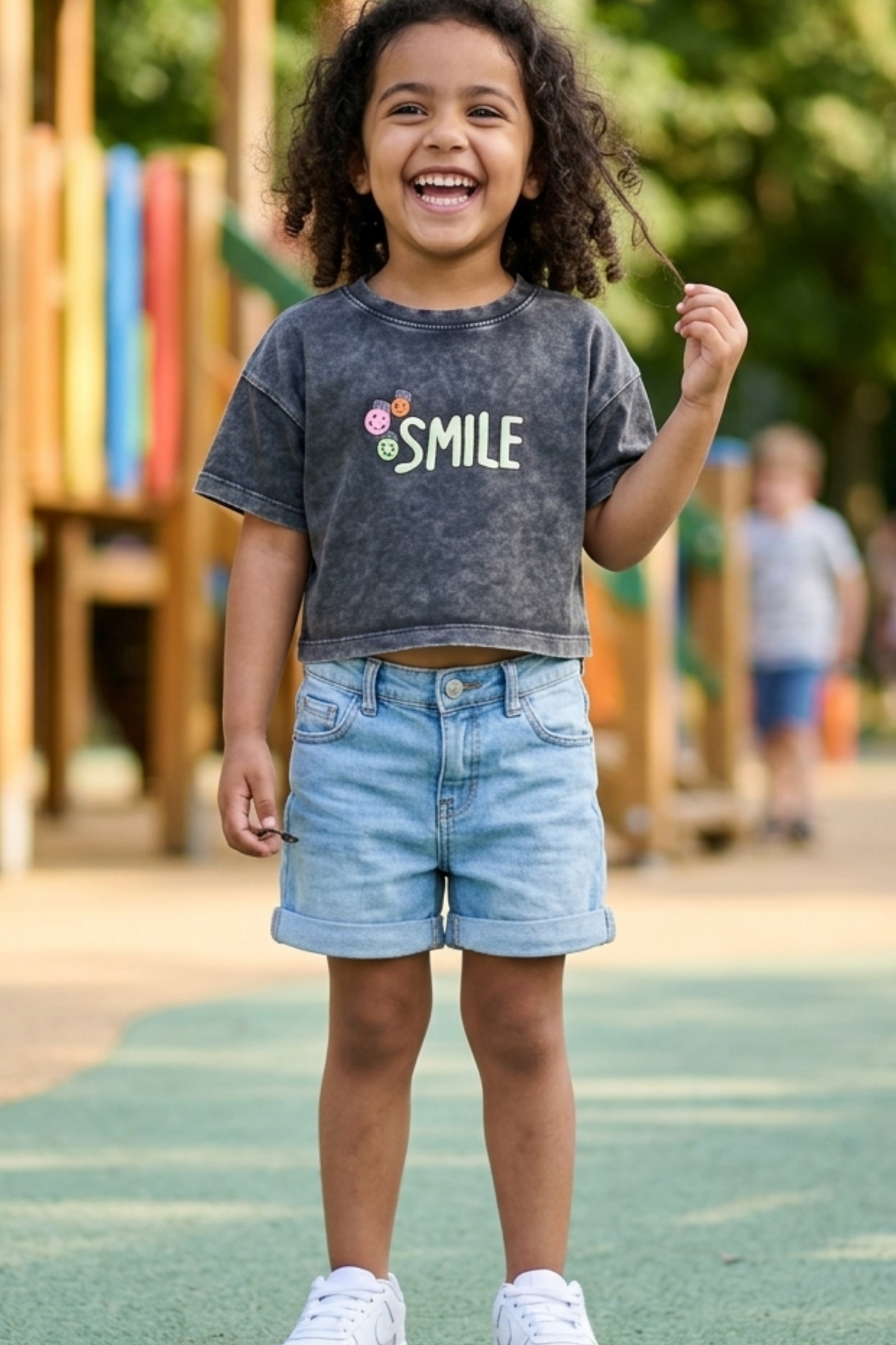 Kids Crew Neck T-Shirt Smile (Pink)