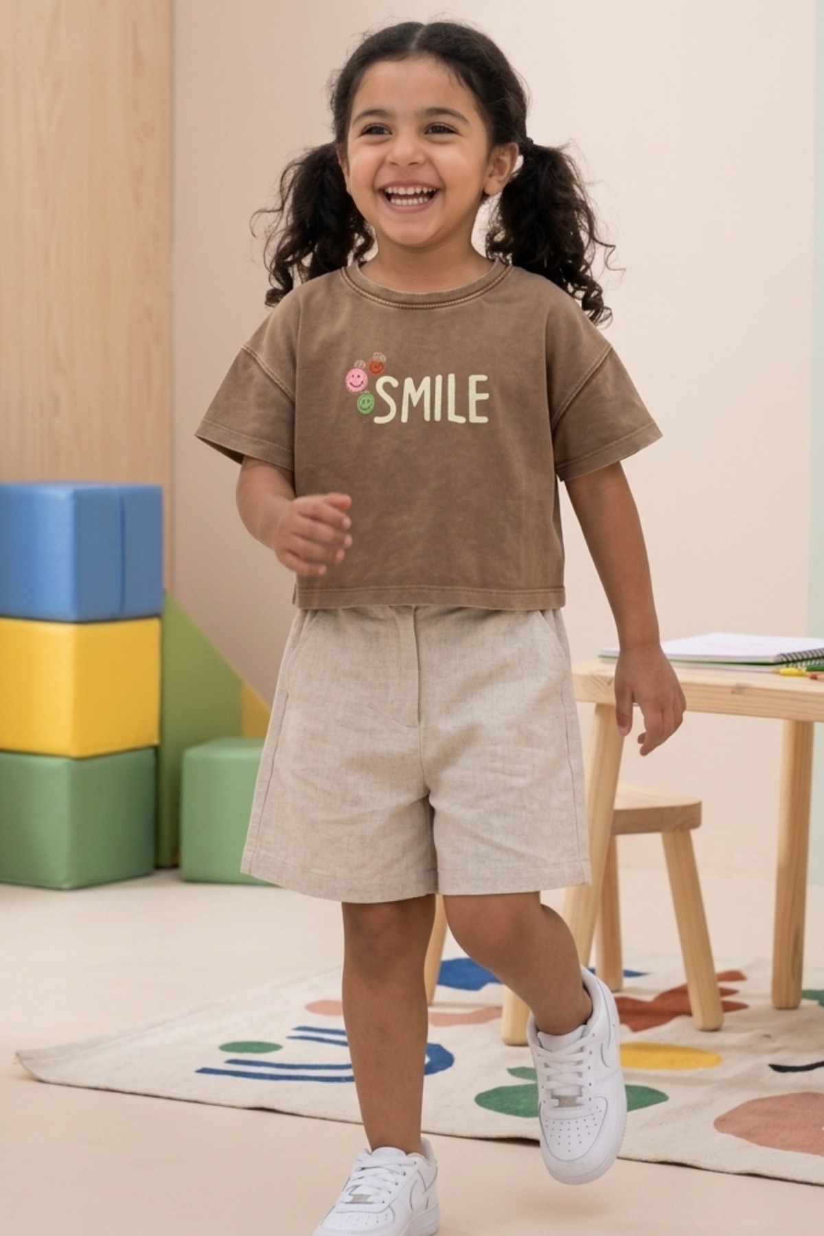 Kids Crew Neck T-Shirt Smile (Pink)