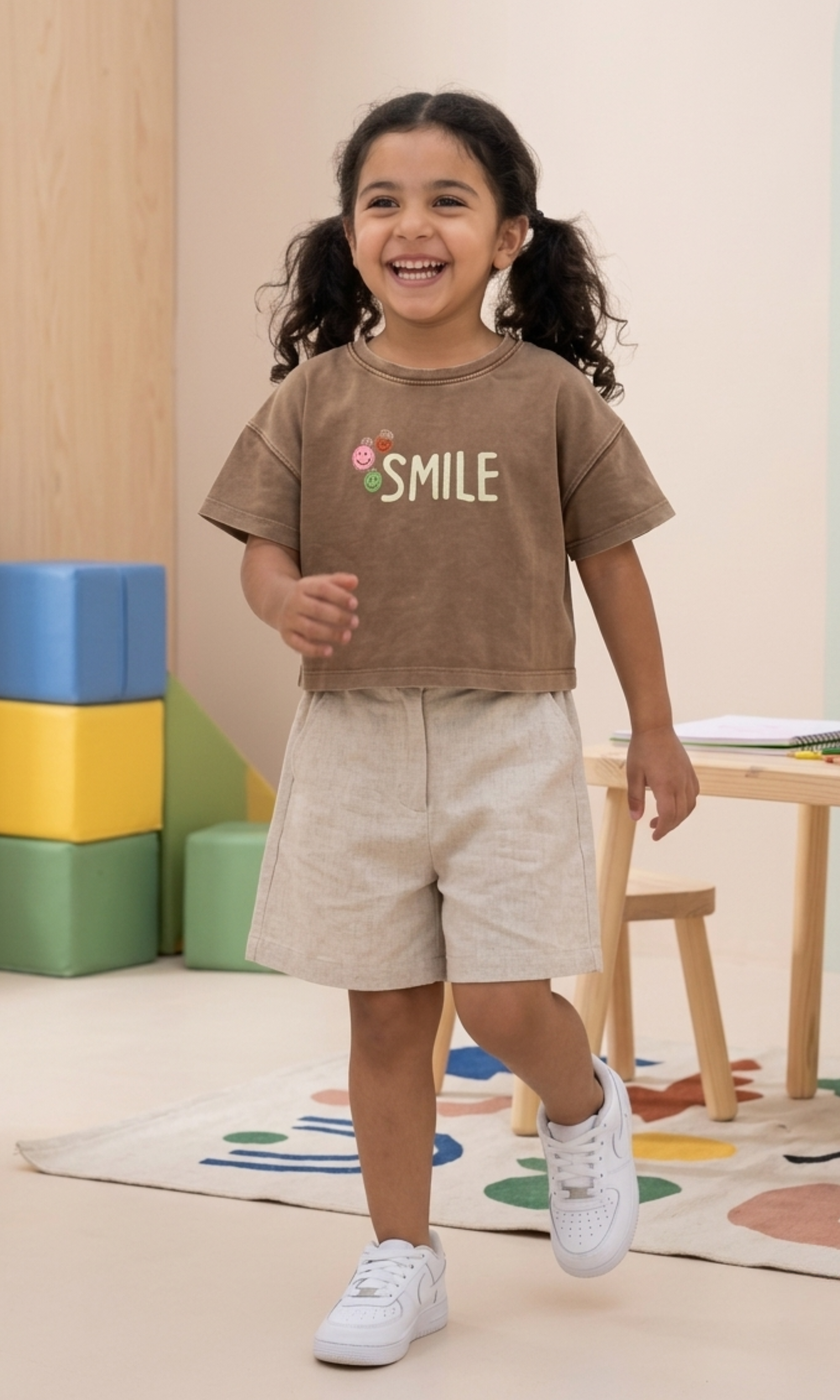 Kids Crew Neck T-Shirt Smile (Pink)