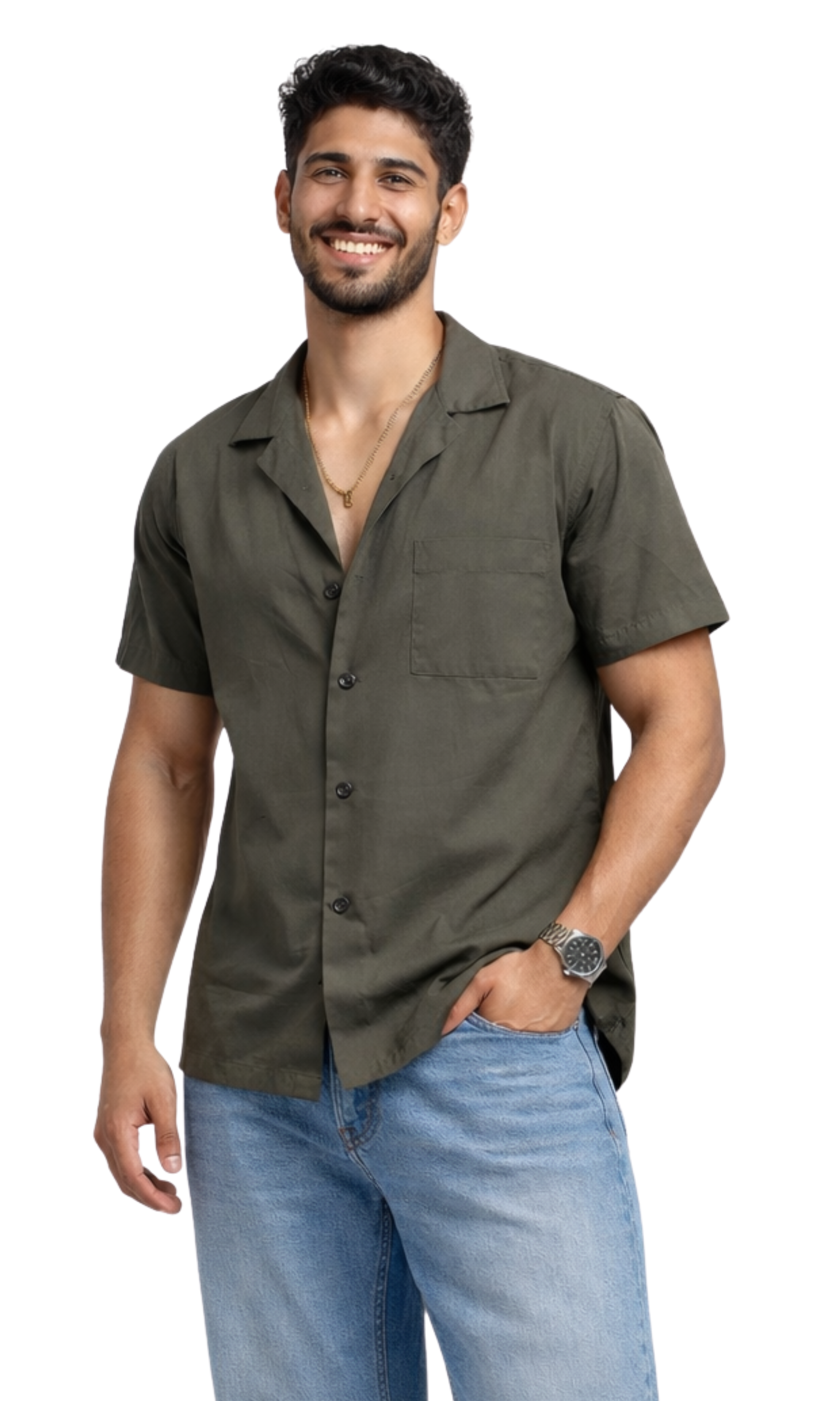 Men Relax Fit Resort Neck Cotton