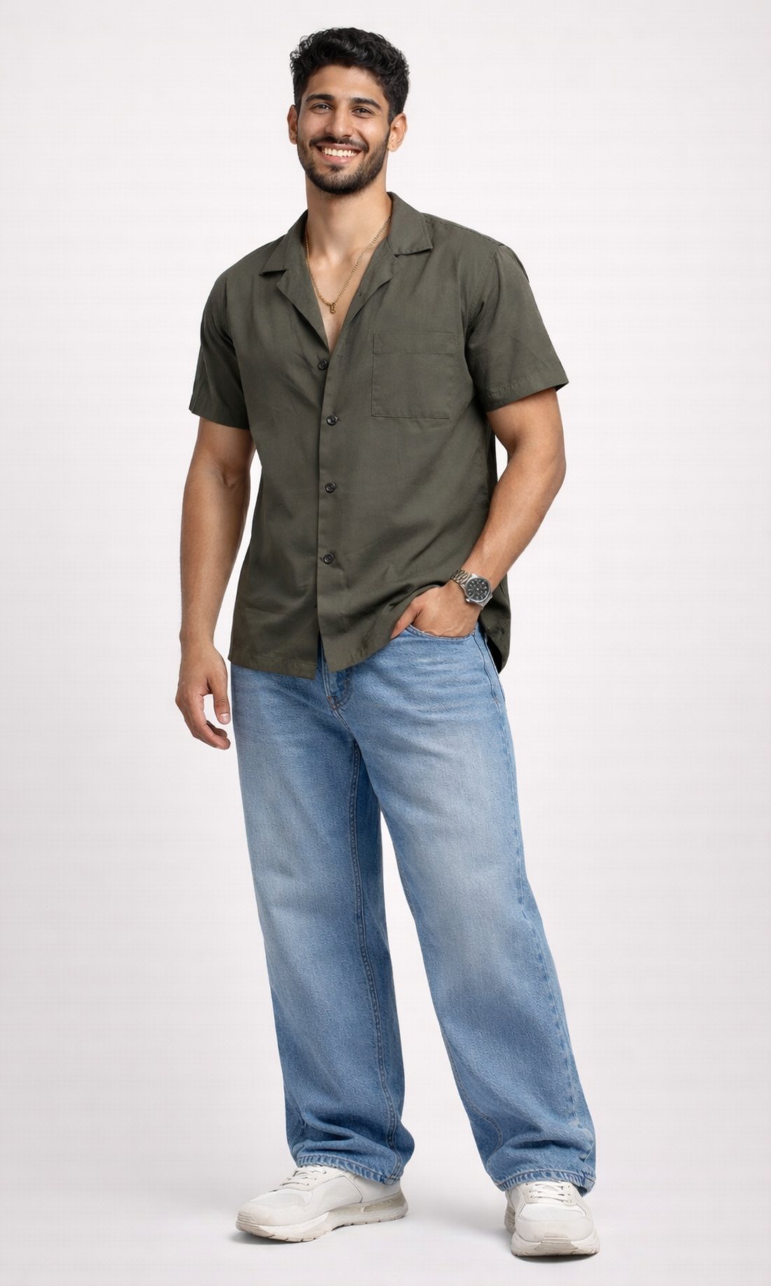 Men Relax Fit Resort Neck Cotton
