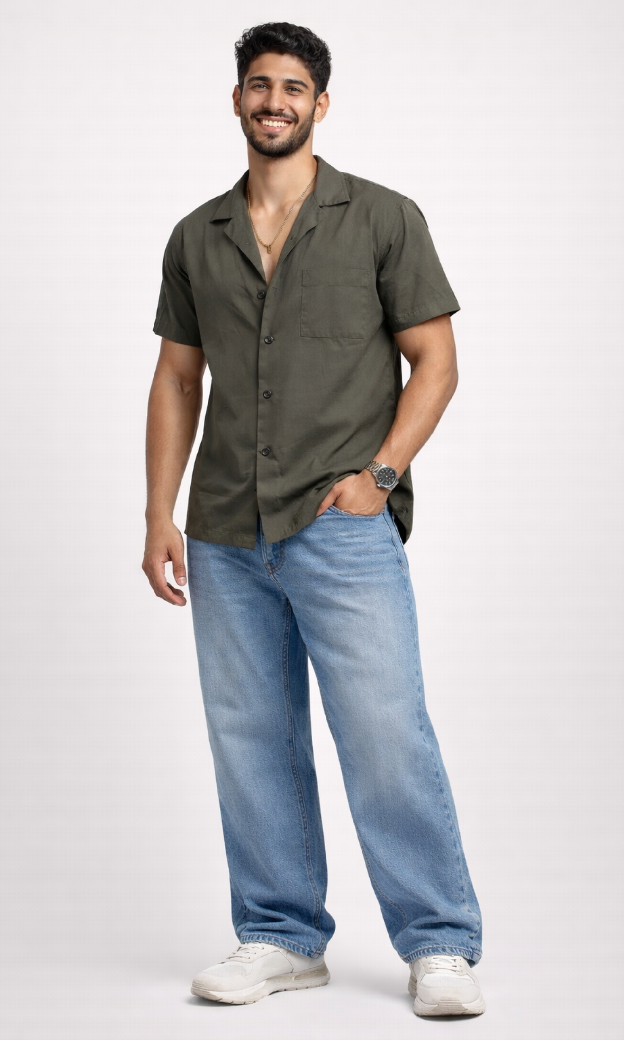 Men Relax Fit Resort Neck Cotton