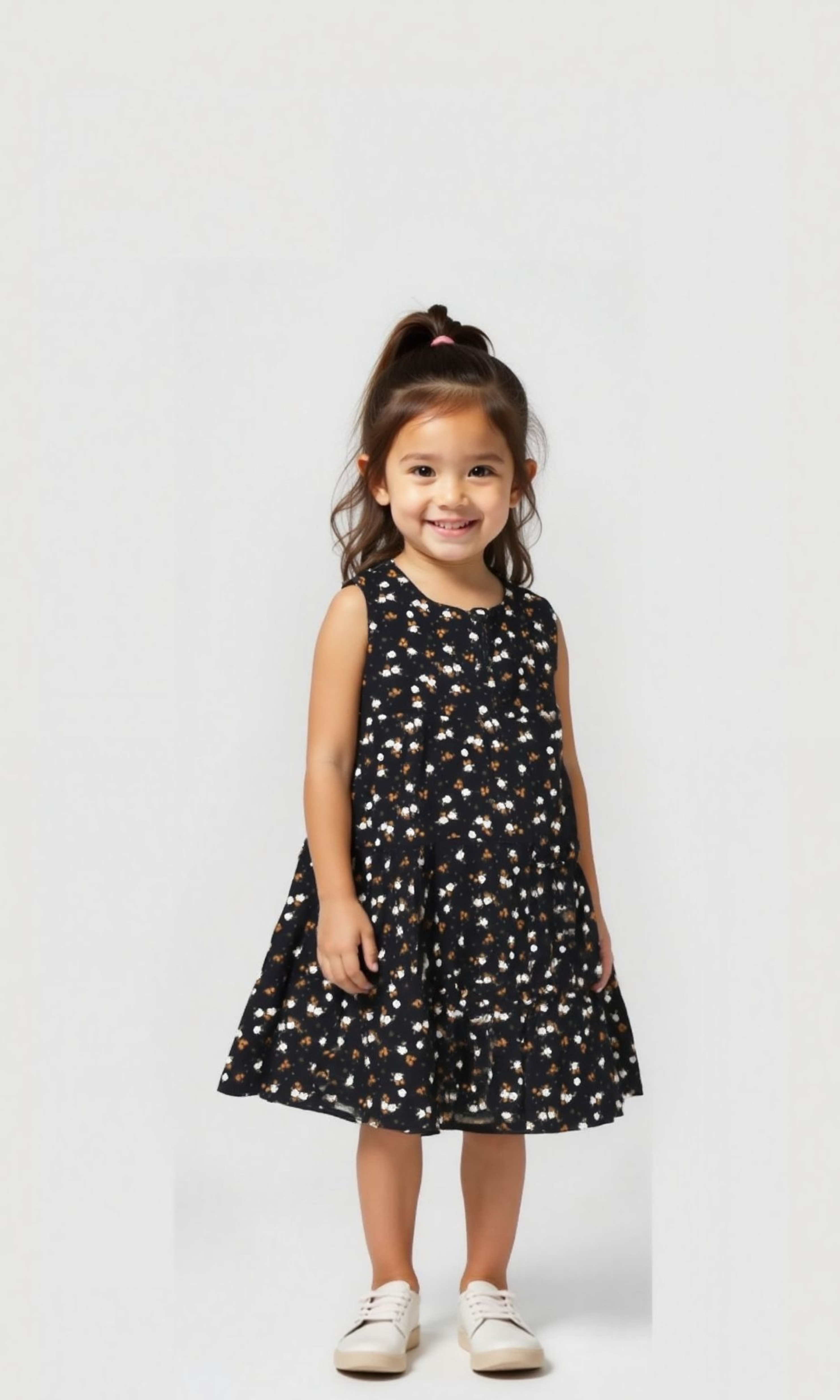 Girls Floral Print Dress (Dark Blue)