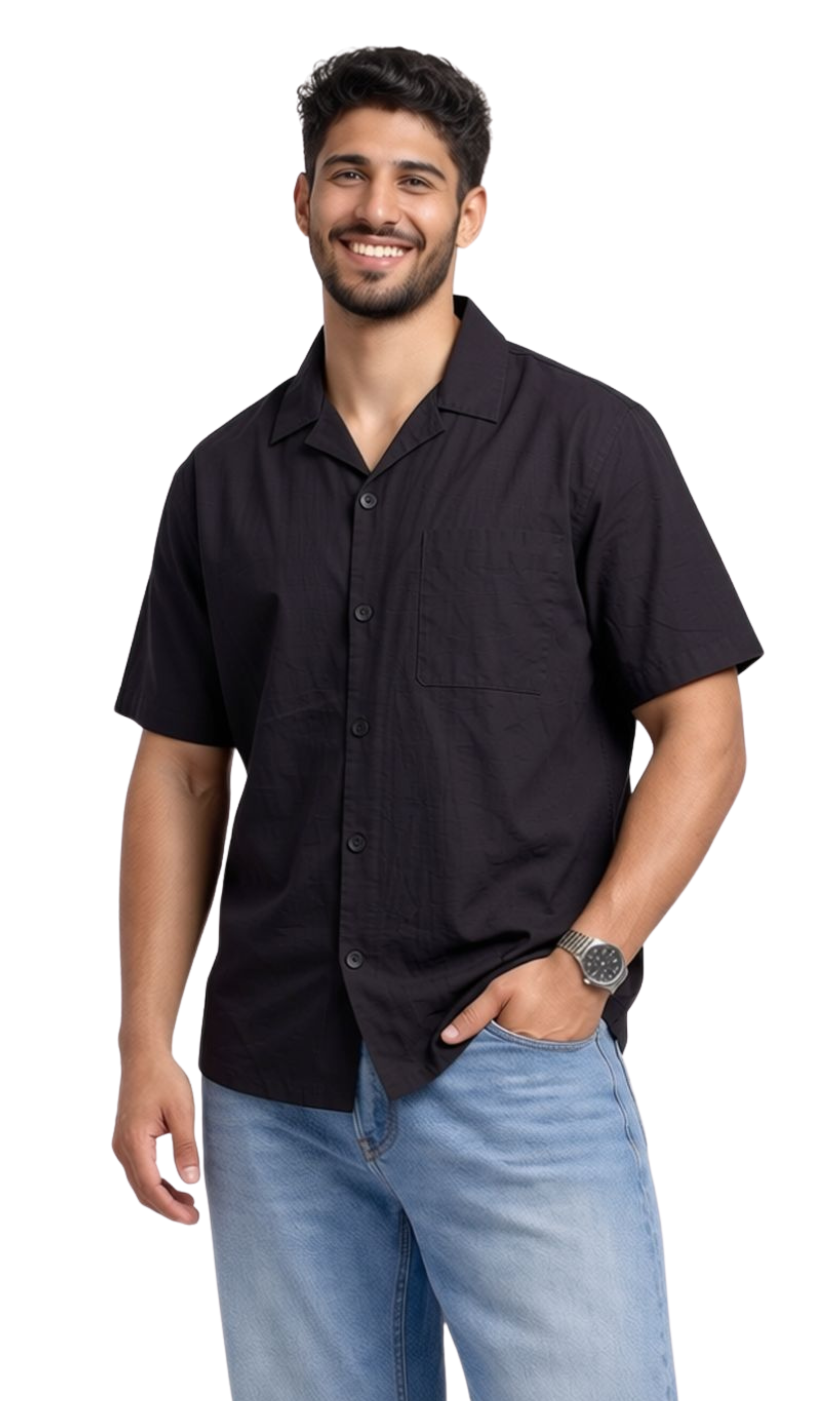 Men Relax Fit Resort Neck Cotton