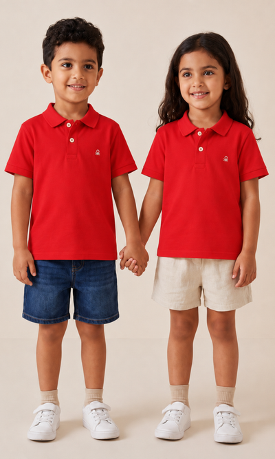 Kids Cotton Ribbed Polo Collar T-Shirt