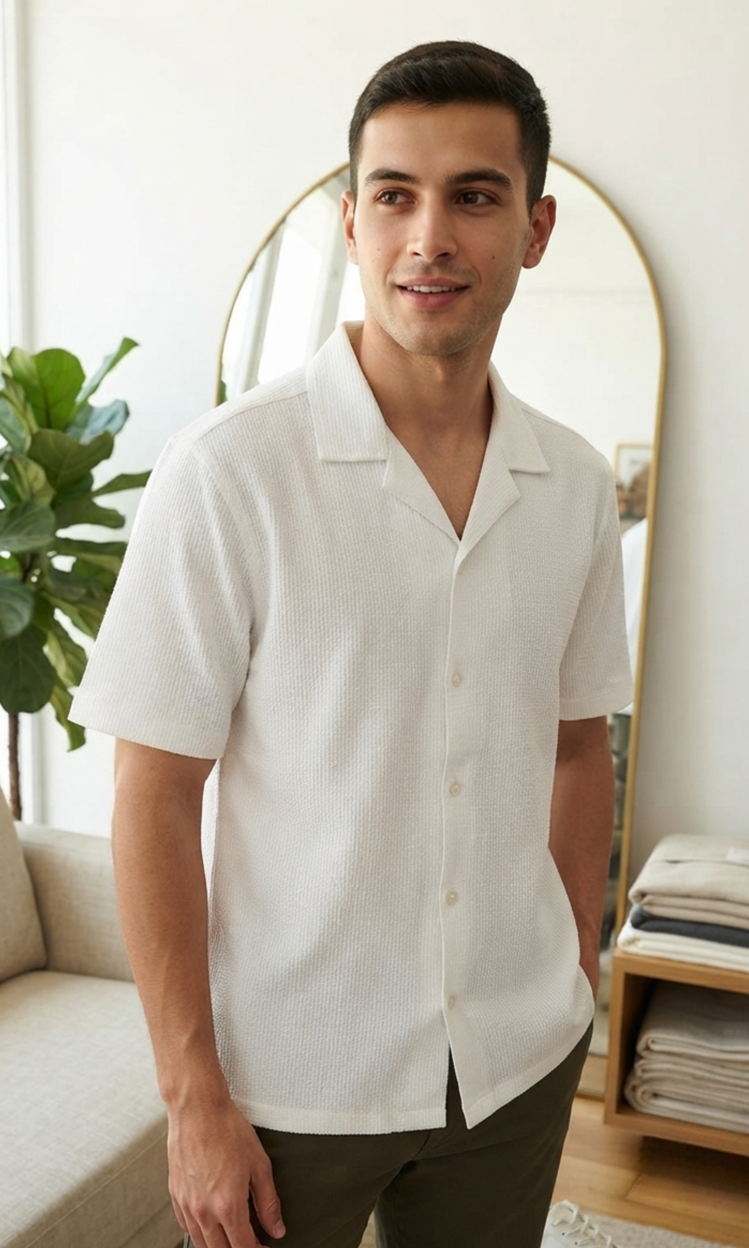 NEW-Men Shirt Summer Weave (White)