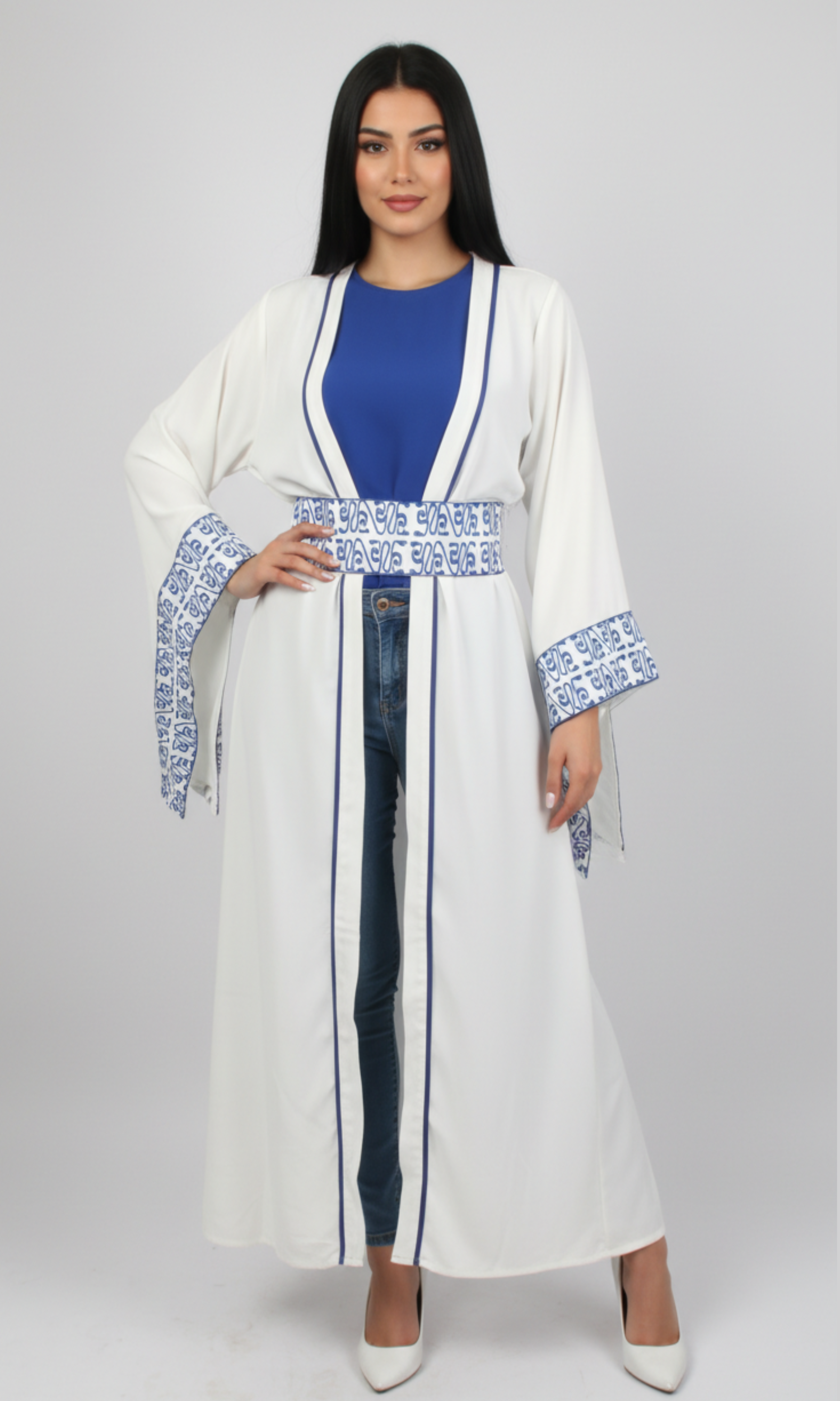 Women Dress Kaftan With Belt & Capuchon (White)