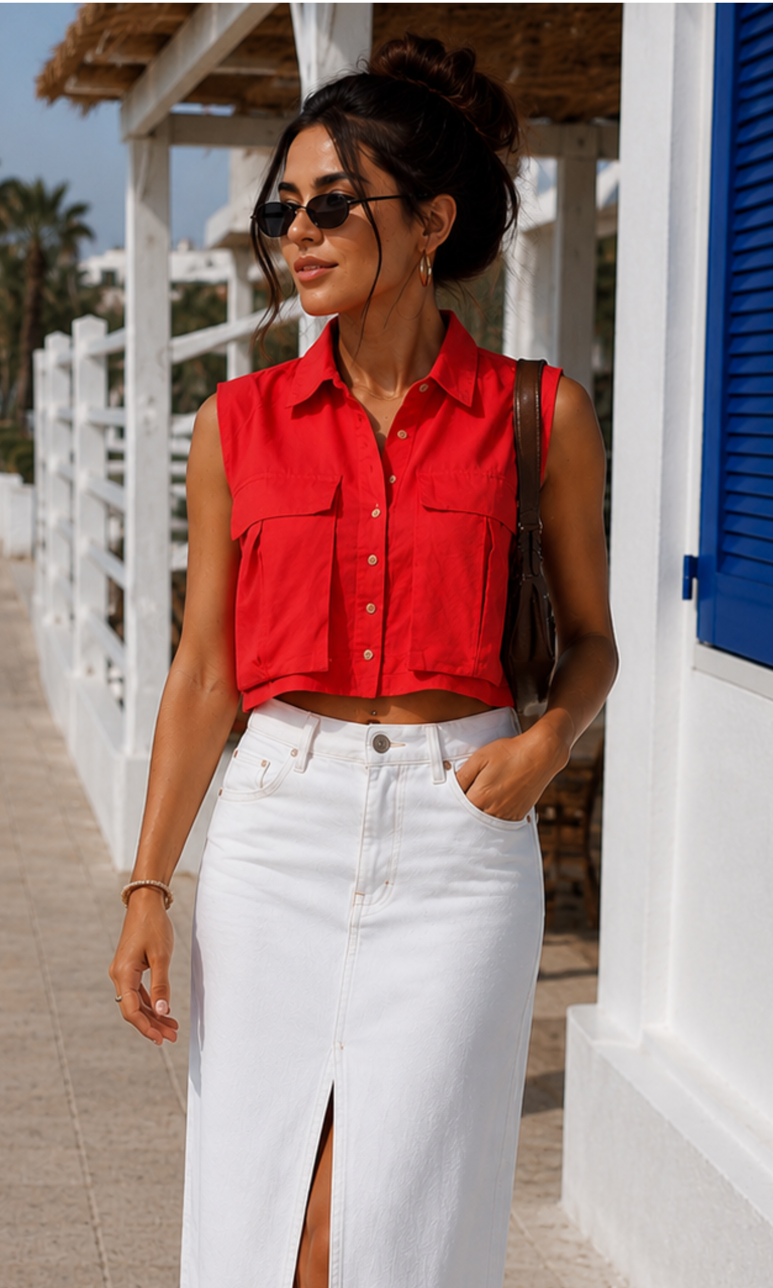 Women Linen Crop Shirt With Cargo Pockets