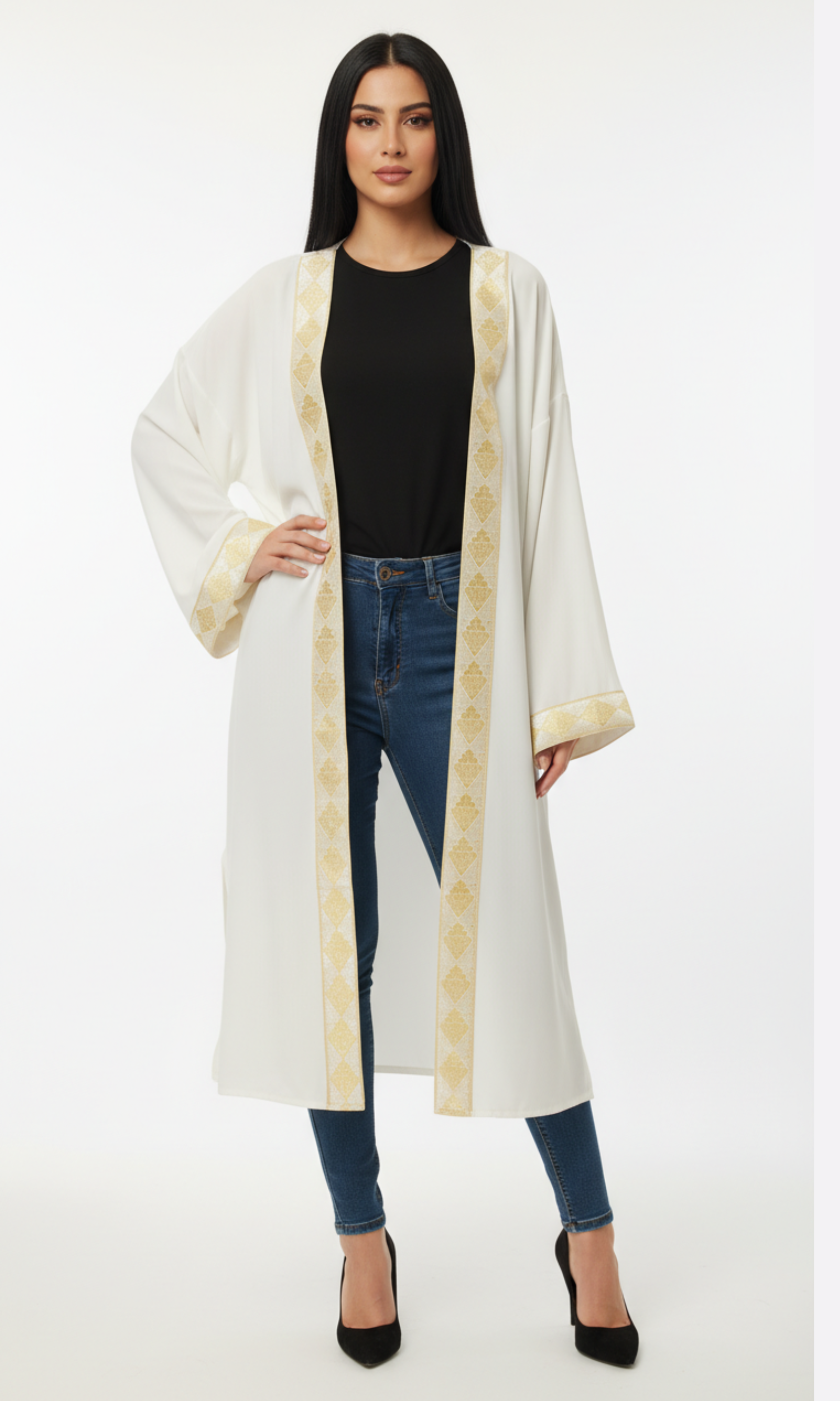 Women Short Cardigan Gold Tape (White)