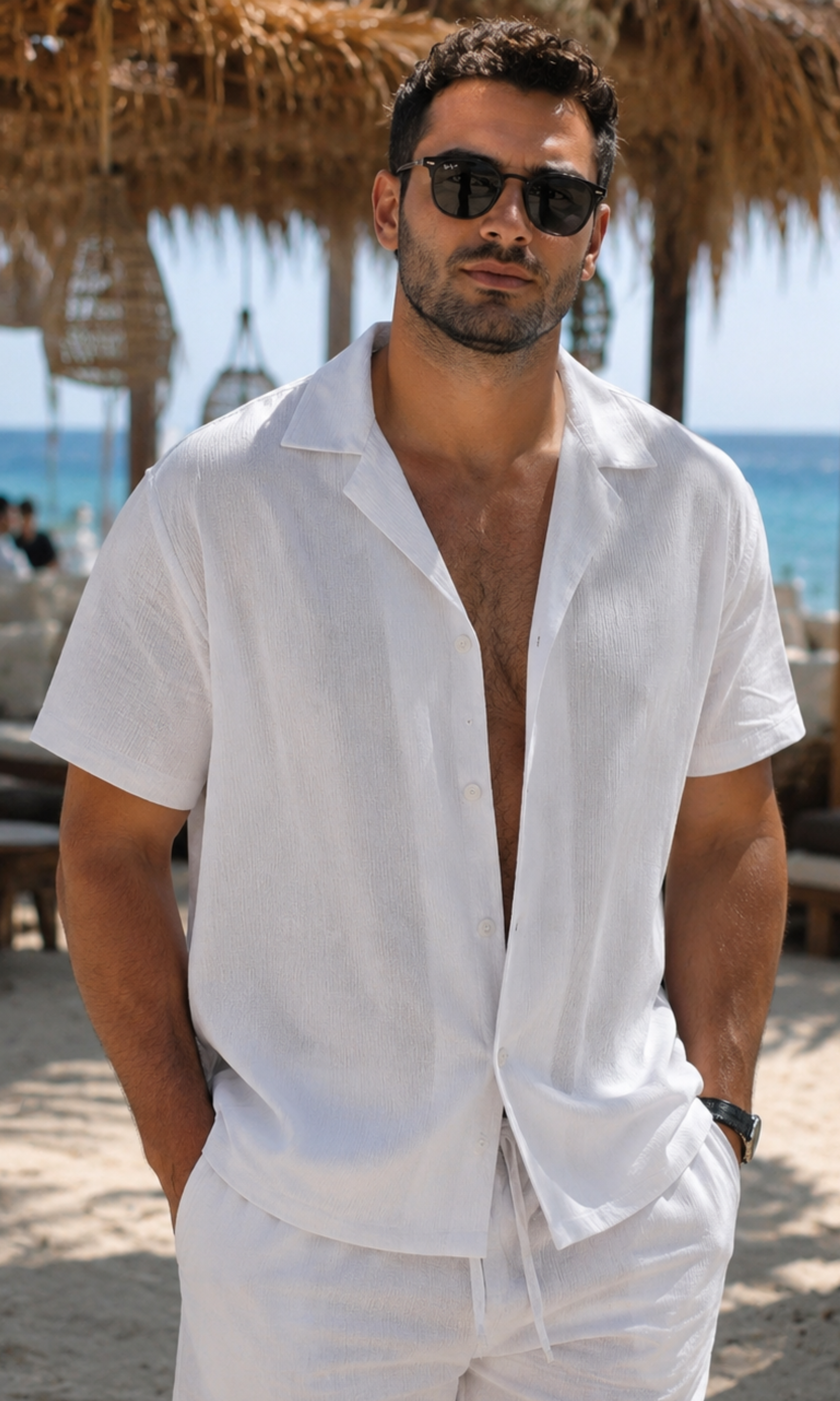 NEW-Men Shirt Summer Weave (White)
