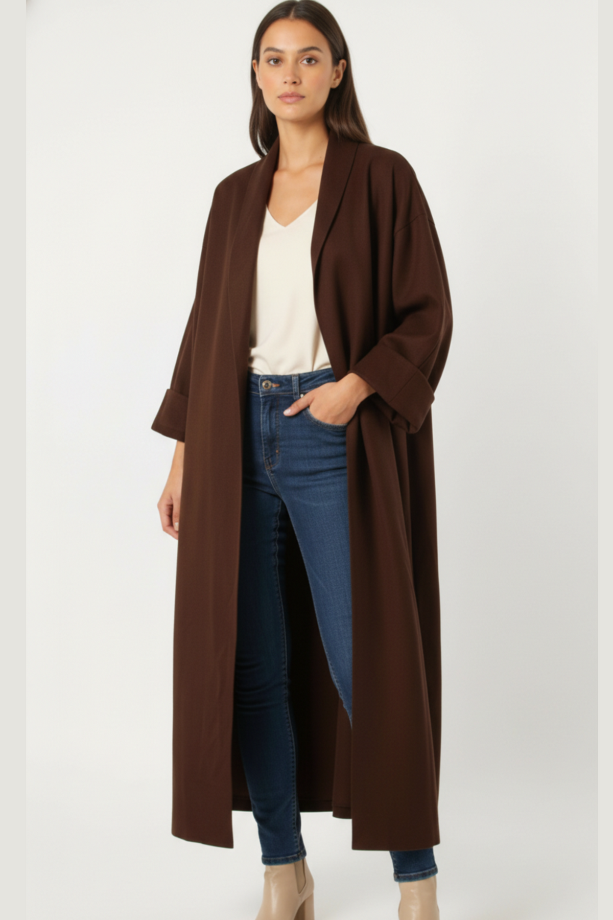 Women Long Open Front Coat