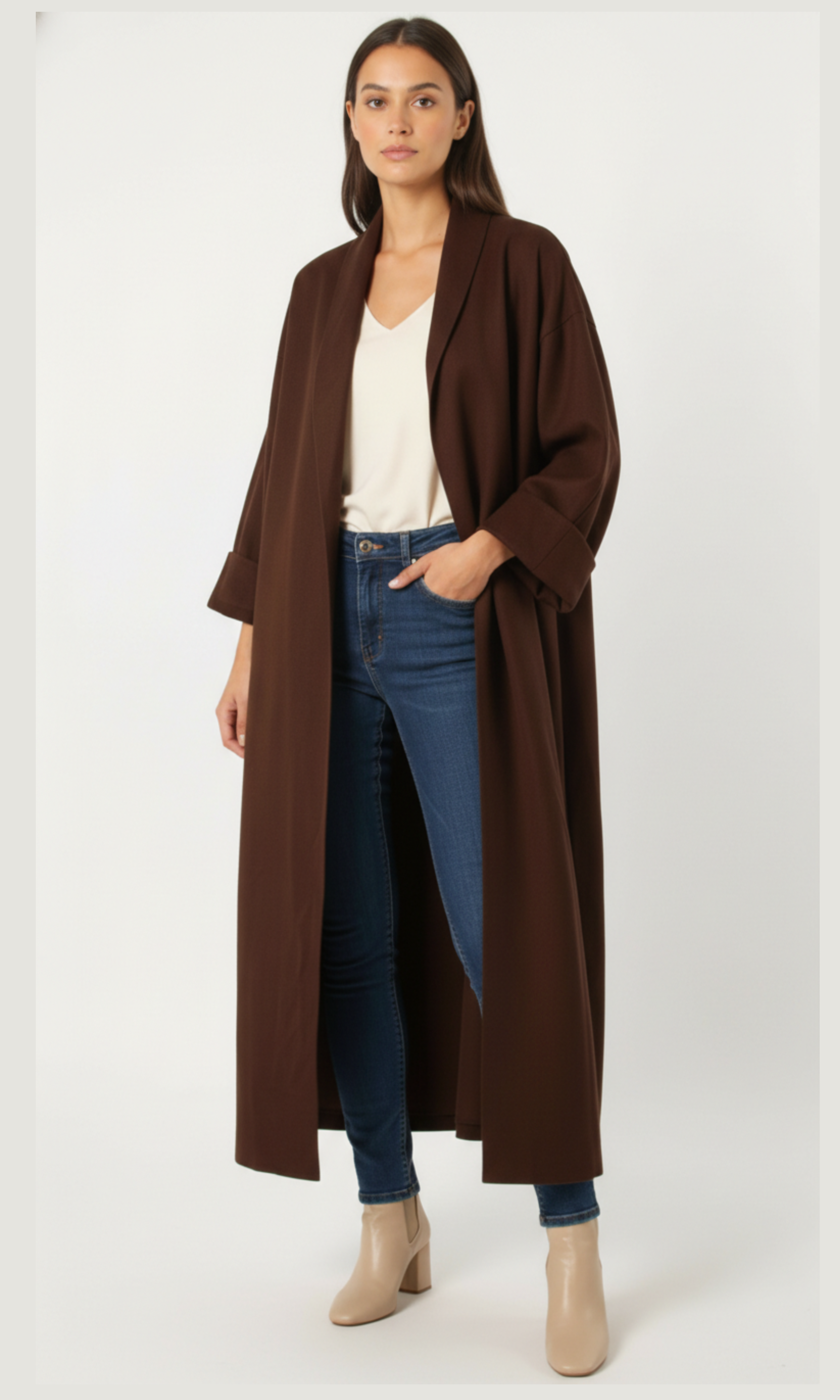 Women Long Open Front Coat