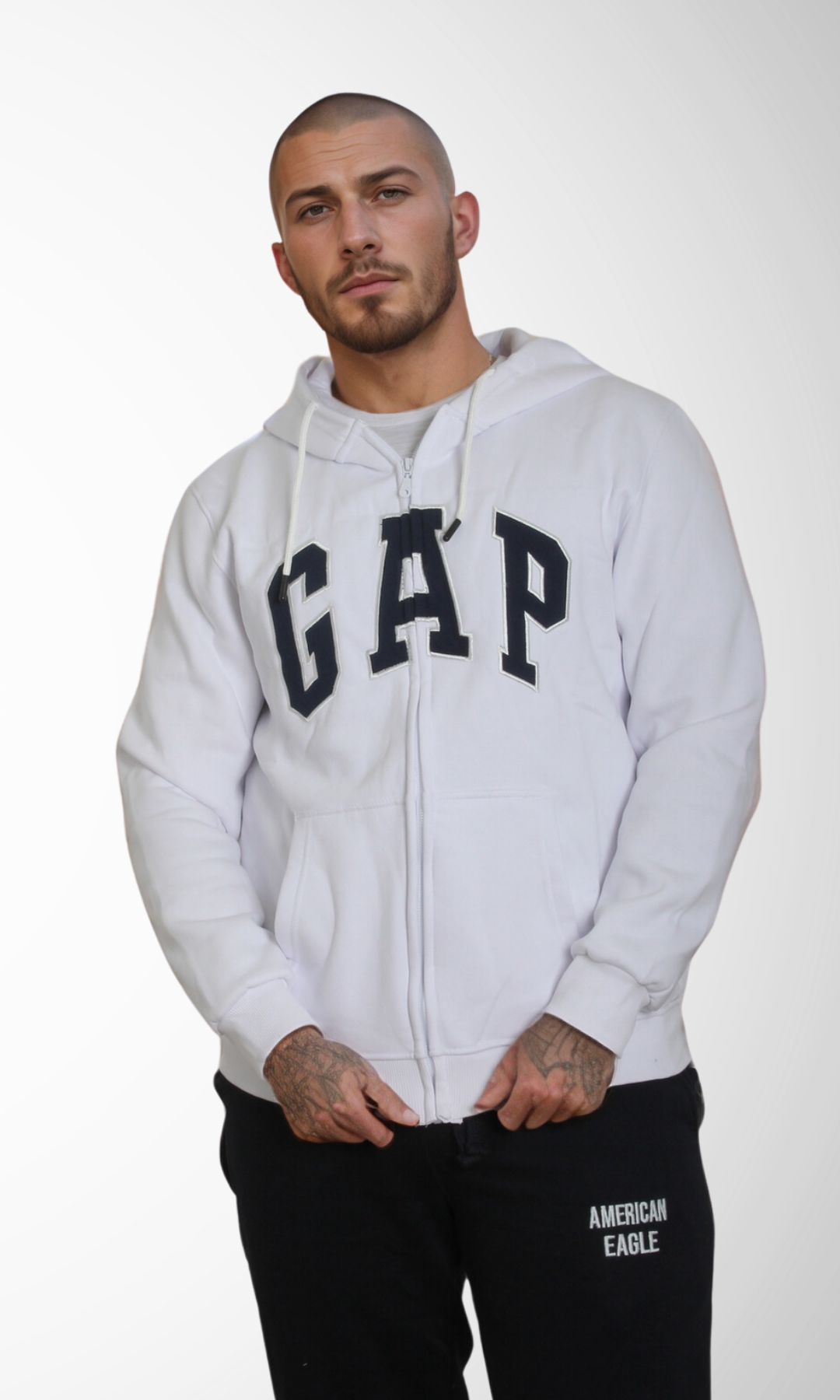 Men Zip-Up Hoodie (White)