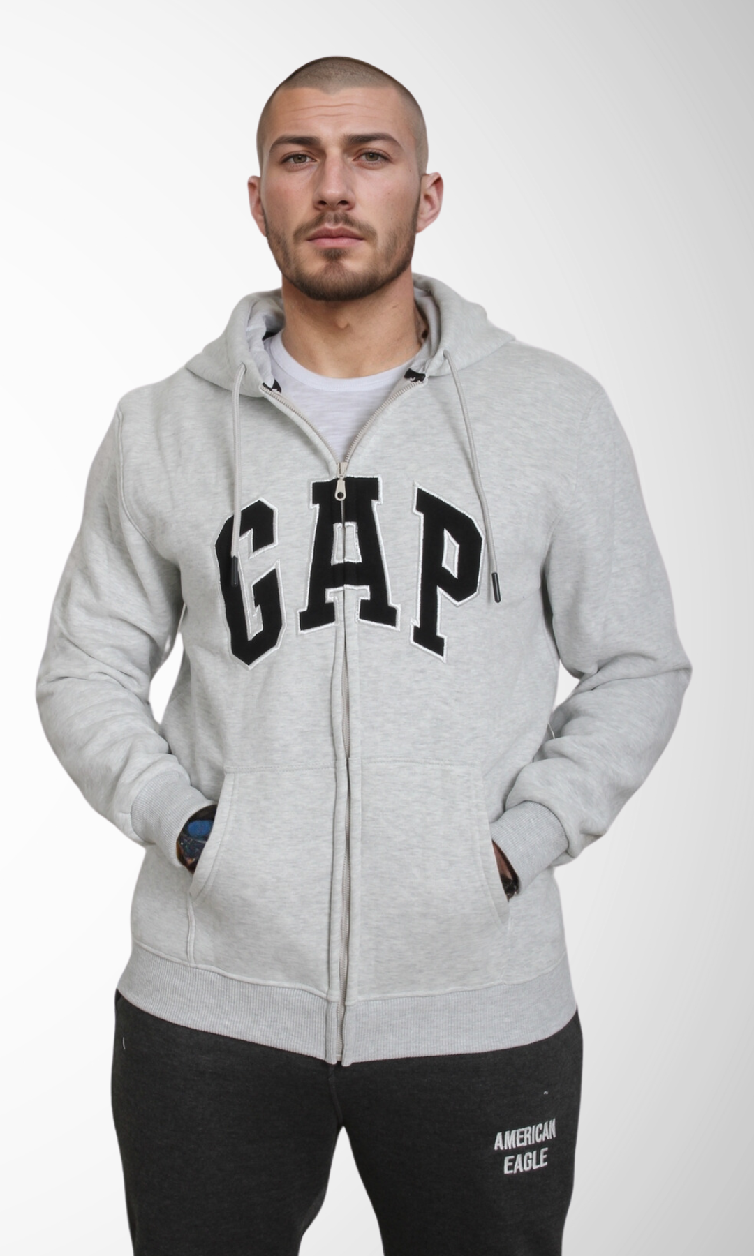 Men Zip-Up Hoodie (Light Grey)