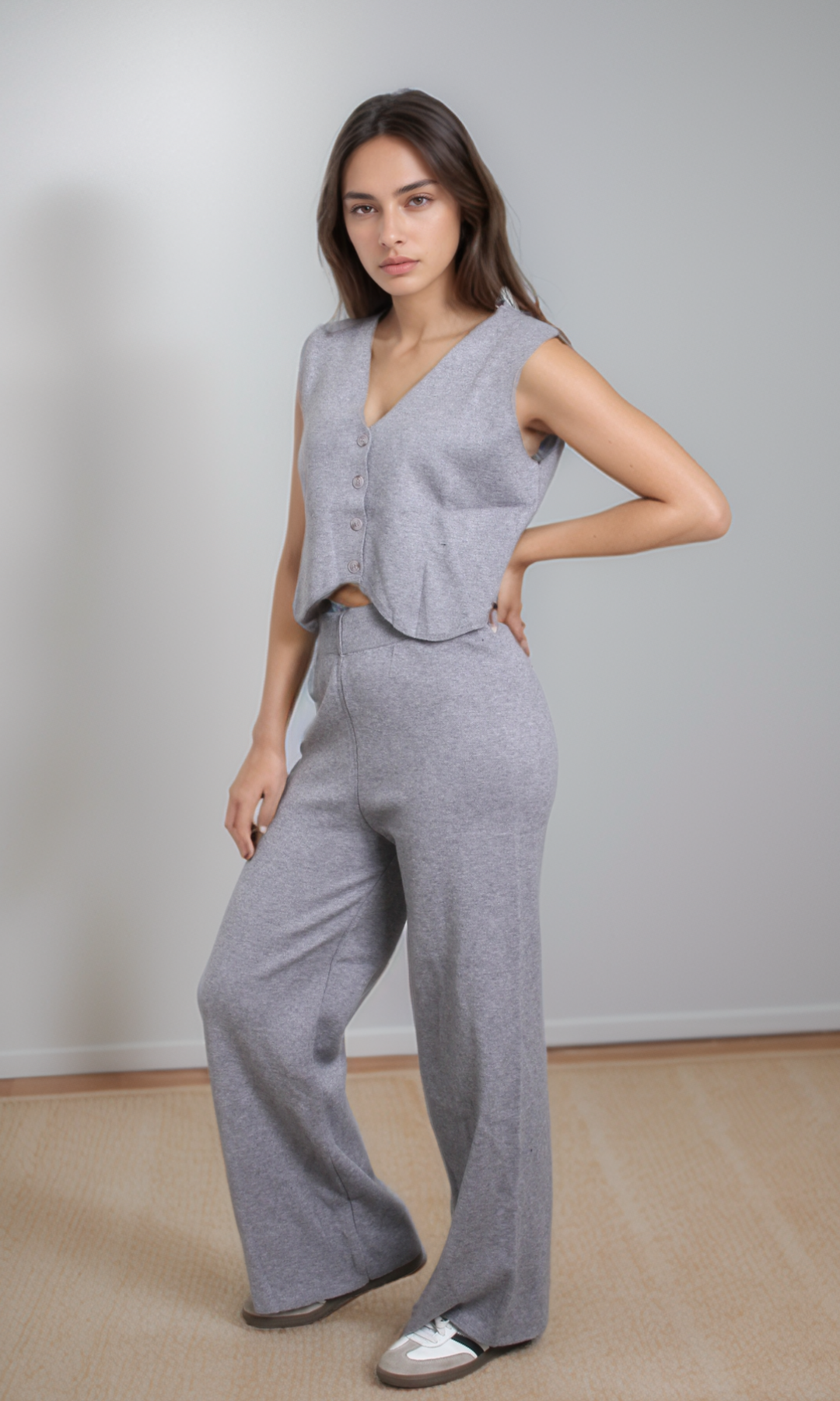 Two-Piece Women Knitted Set (Grey)