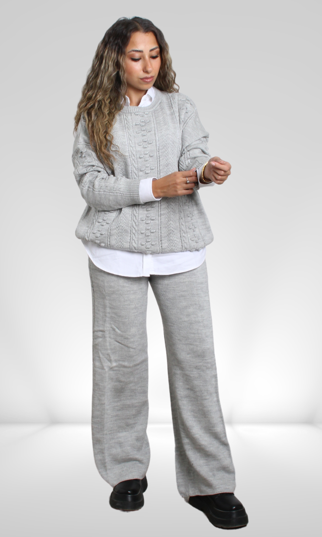 Women Knit Braided Suit (Grey)