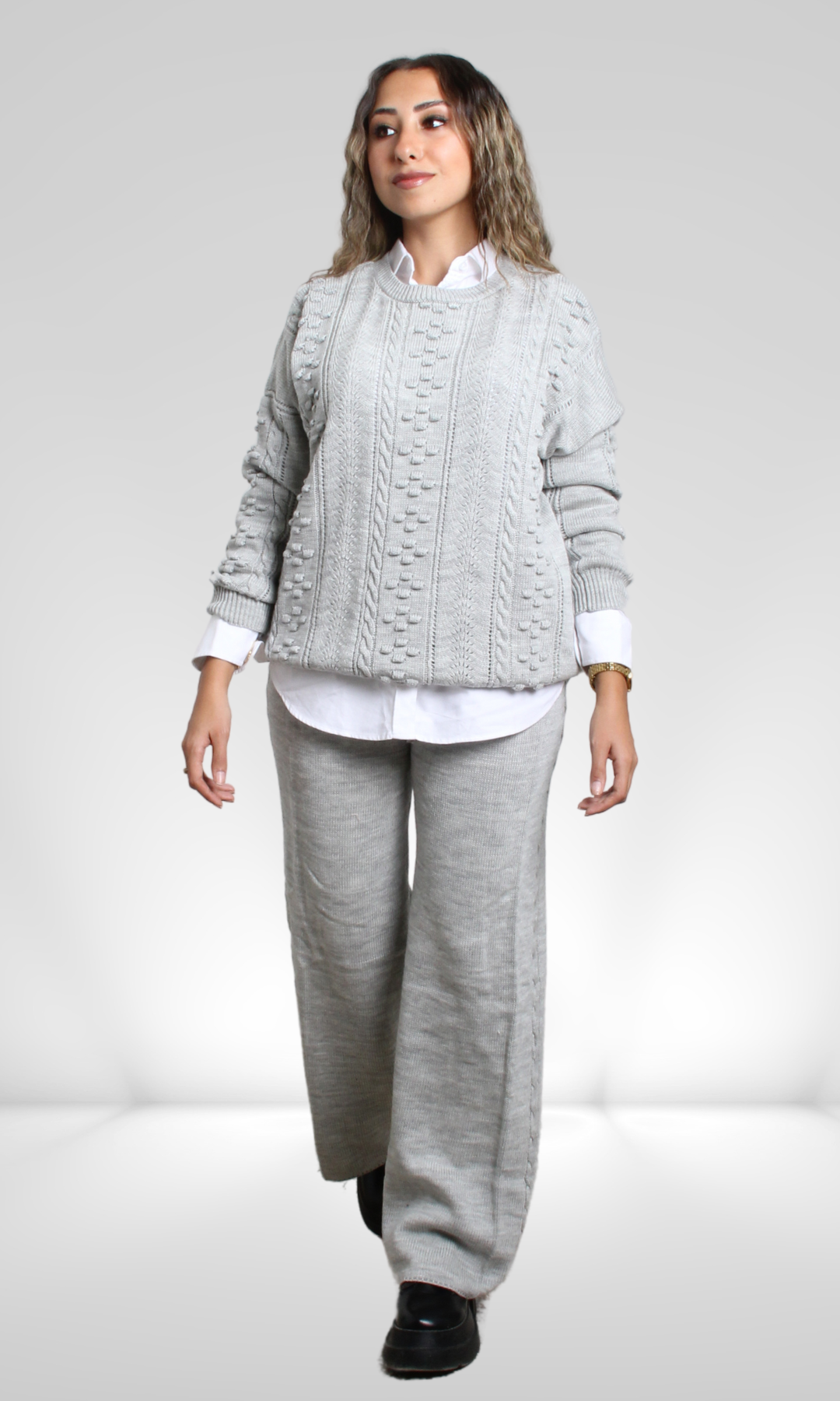 Women Knit Braided Suit (Grey)