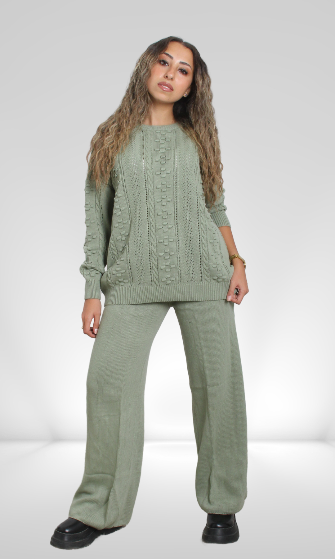 Women Knit Braided Suit (Green)