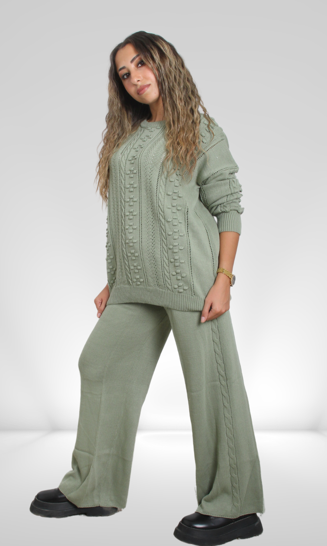 Women Knit Braided Suit (Green)