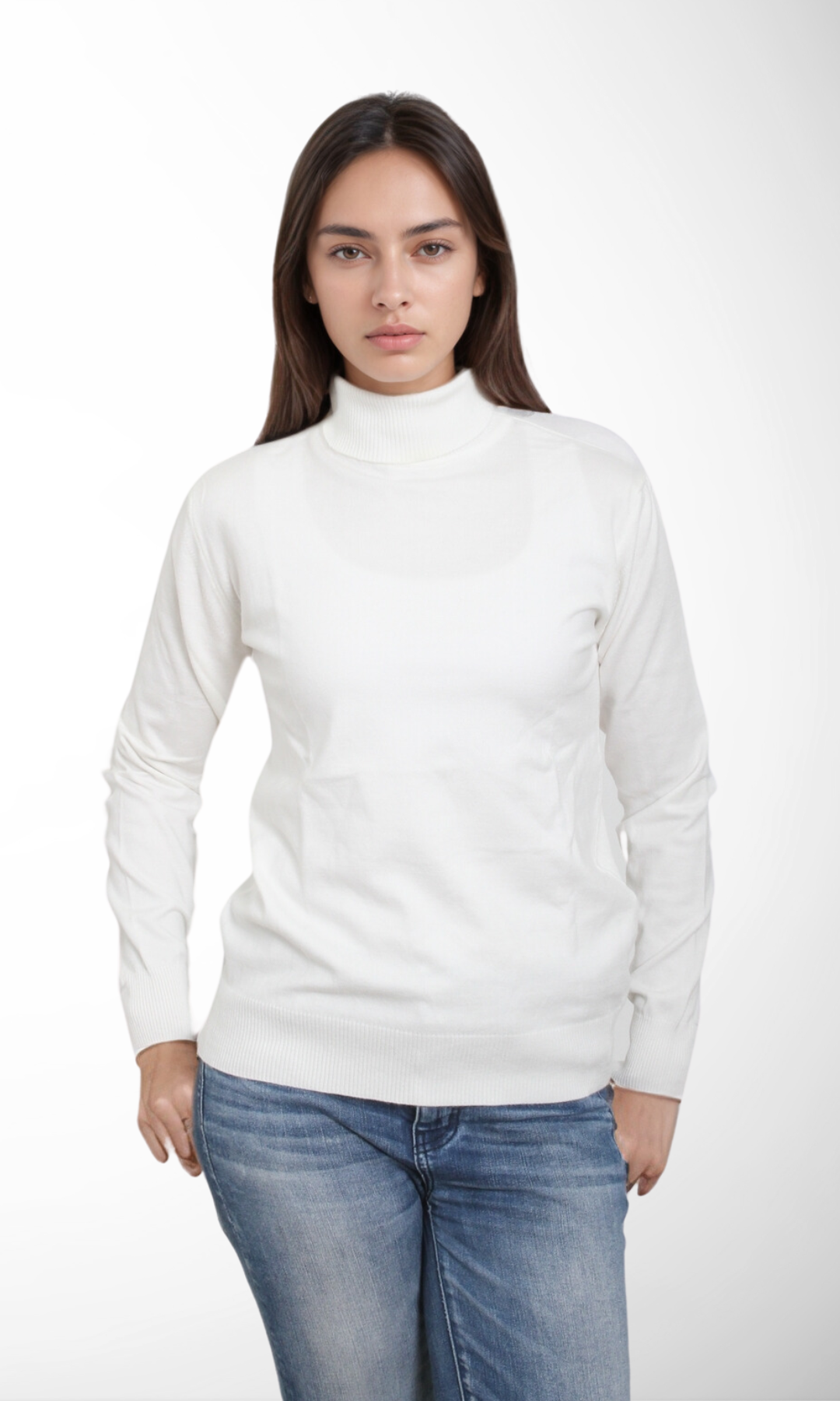 Women Turtleneck Knitwear Sweater (Off White)