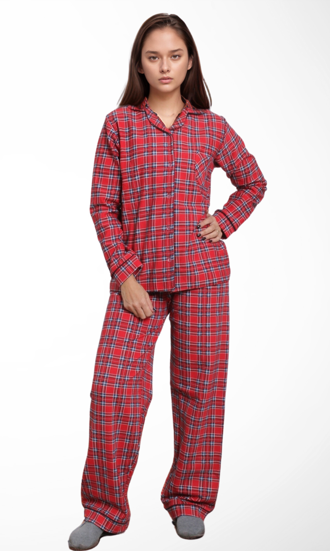 Women Two-Pieces Cotton Pajama ( Red Pattern)