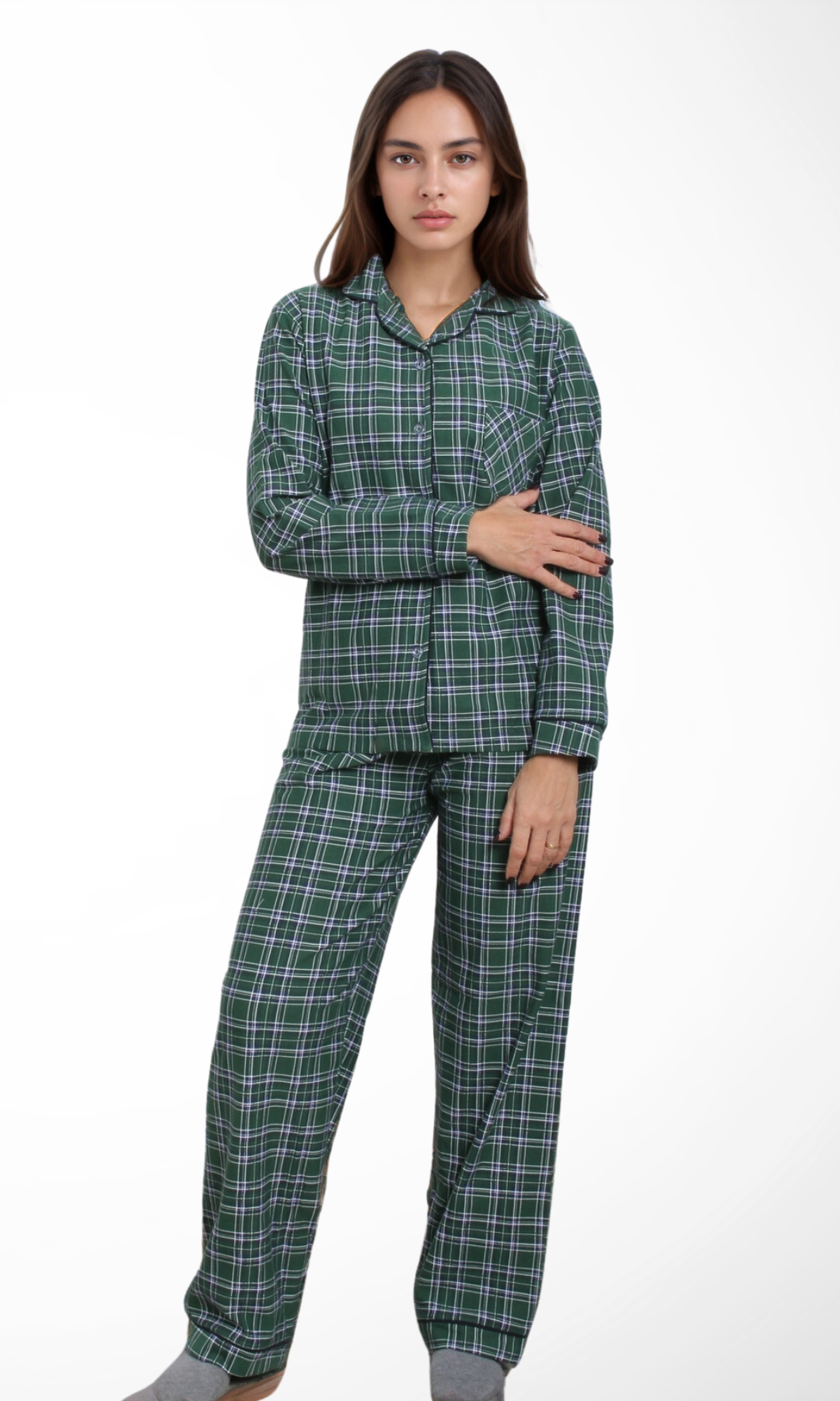 Women Two-Pieces Cotton Pajama ( Green Pattern)