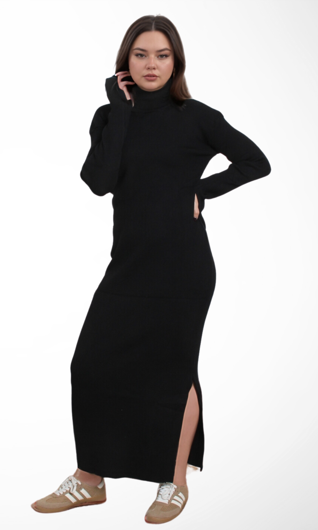 Women Tight Dress Turtle Neck (Black)
