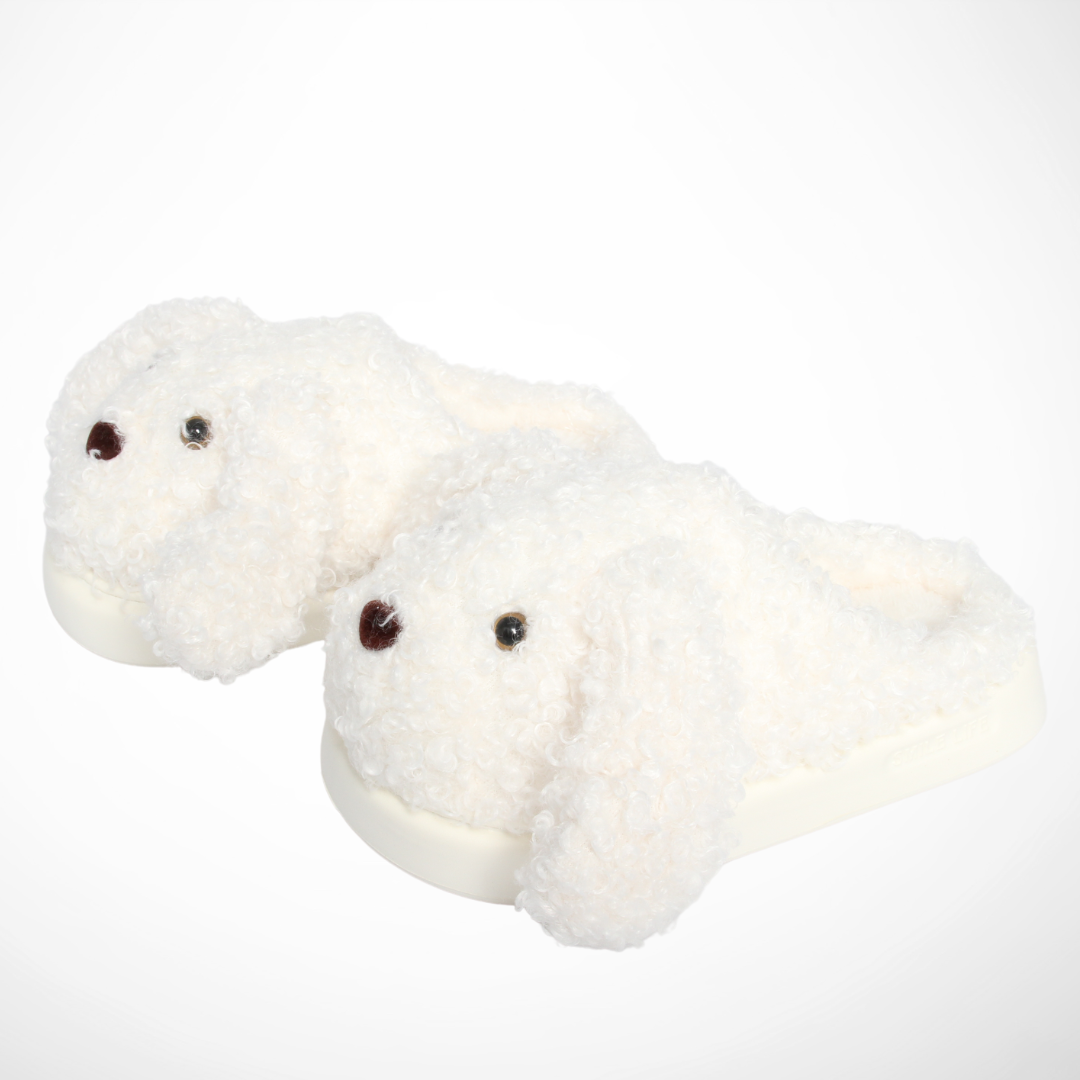 Women Furry Slipper Dog (White)