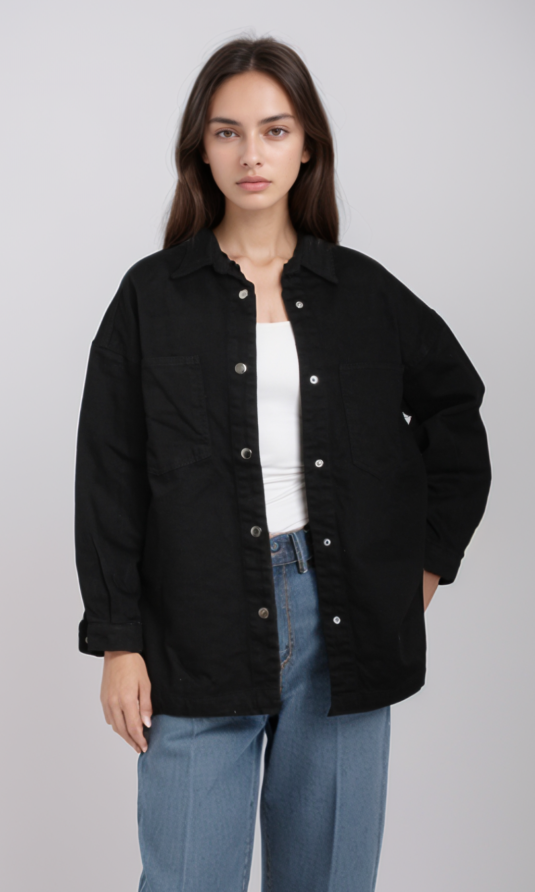 Women Long Denim Shirt (Black)