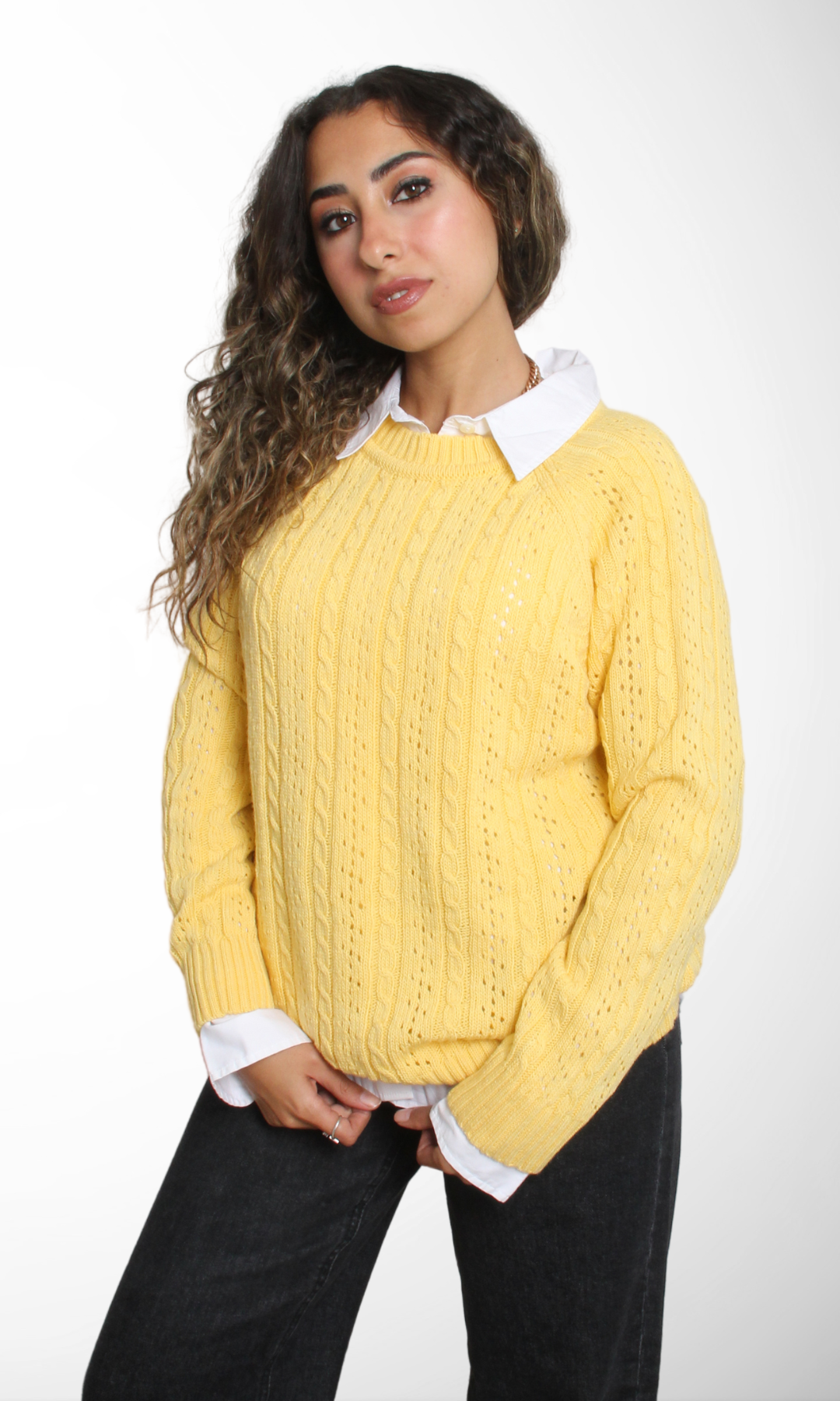 Women Round Neck Sweater (Yellow)