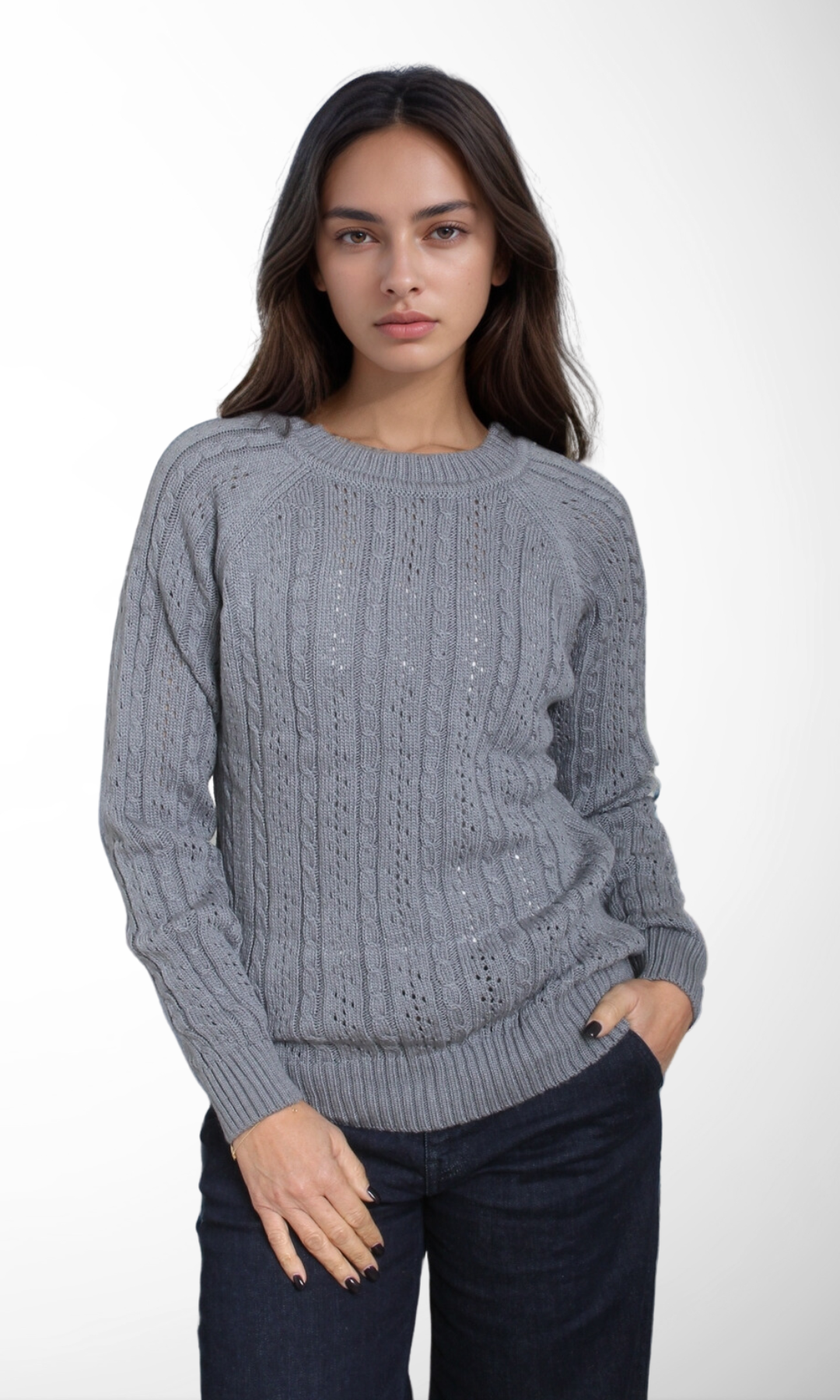 Women Round Neck Sweater (Grey)