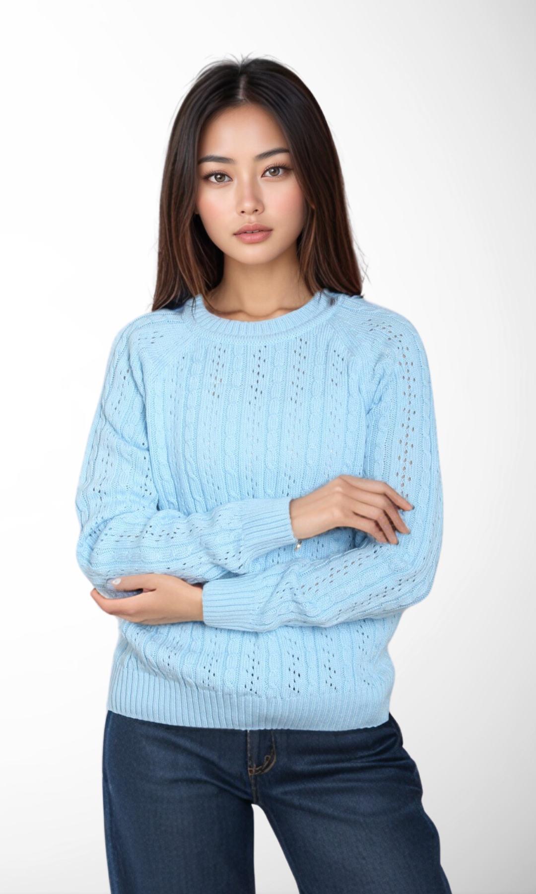 Women Round Neck Sweater (Baby Blue)