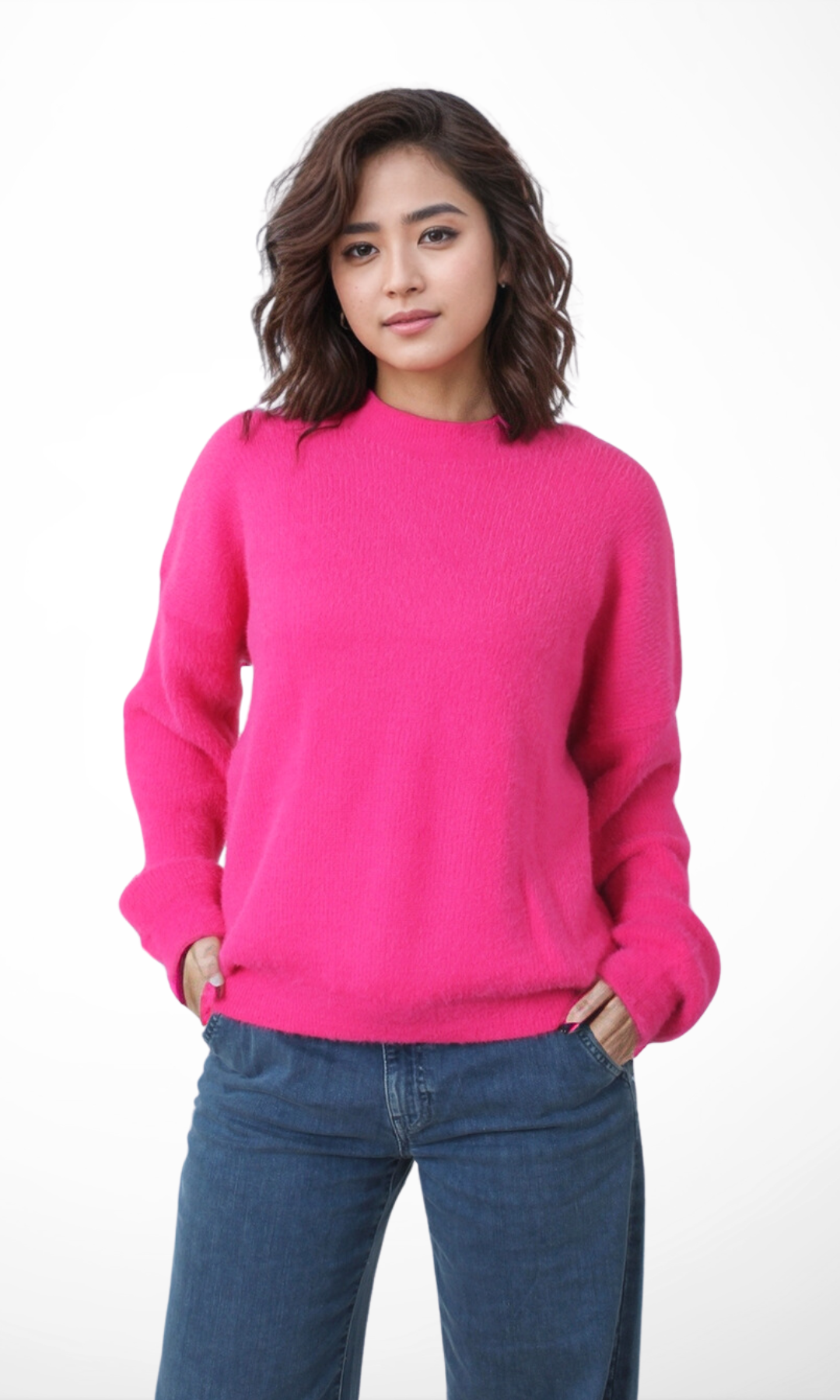 Women Mohair Knit Pullover (Fuchsia)