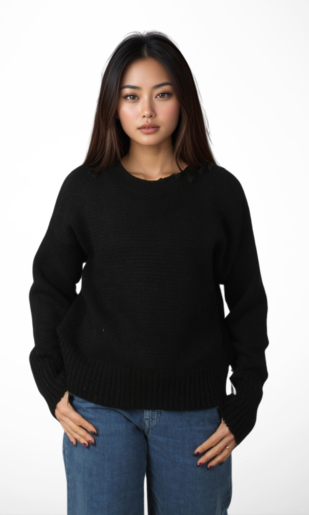 Women Relax Fit Crew Neck (Black-4501)