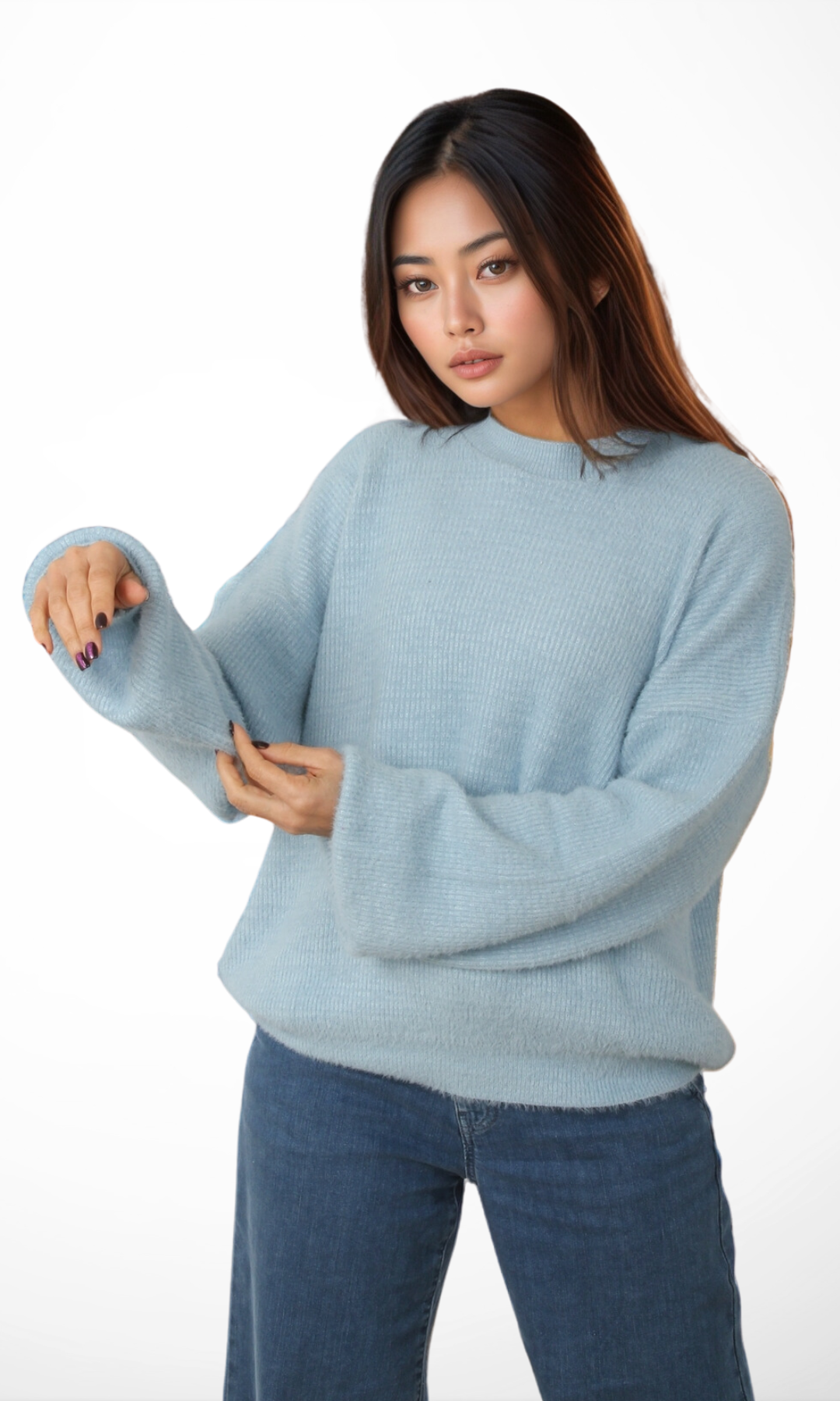 Women Mohair Knit Pullover (Baby Blue)