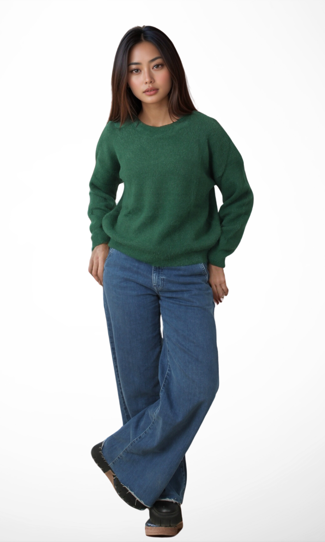 Women Mohair Knit Pullover (Dark Green)