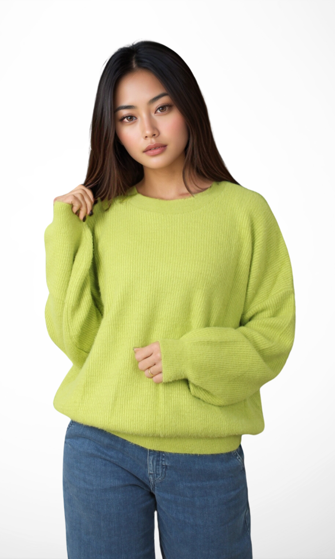 Women Mohair Knit Pullover (Light Green)