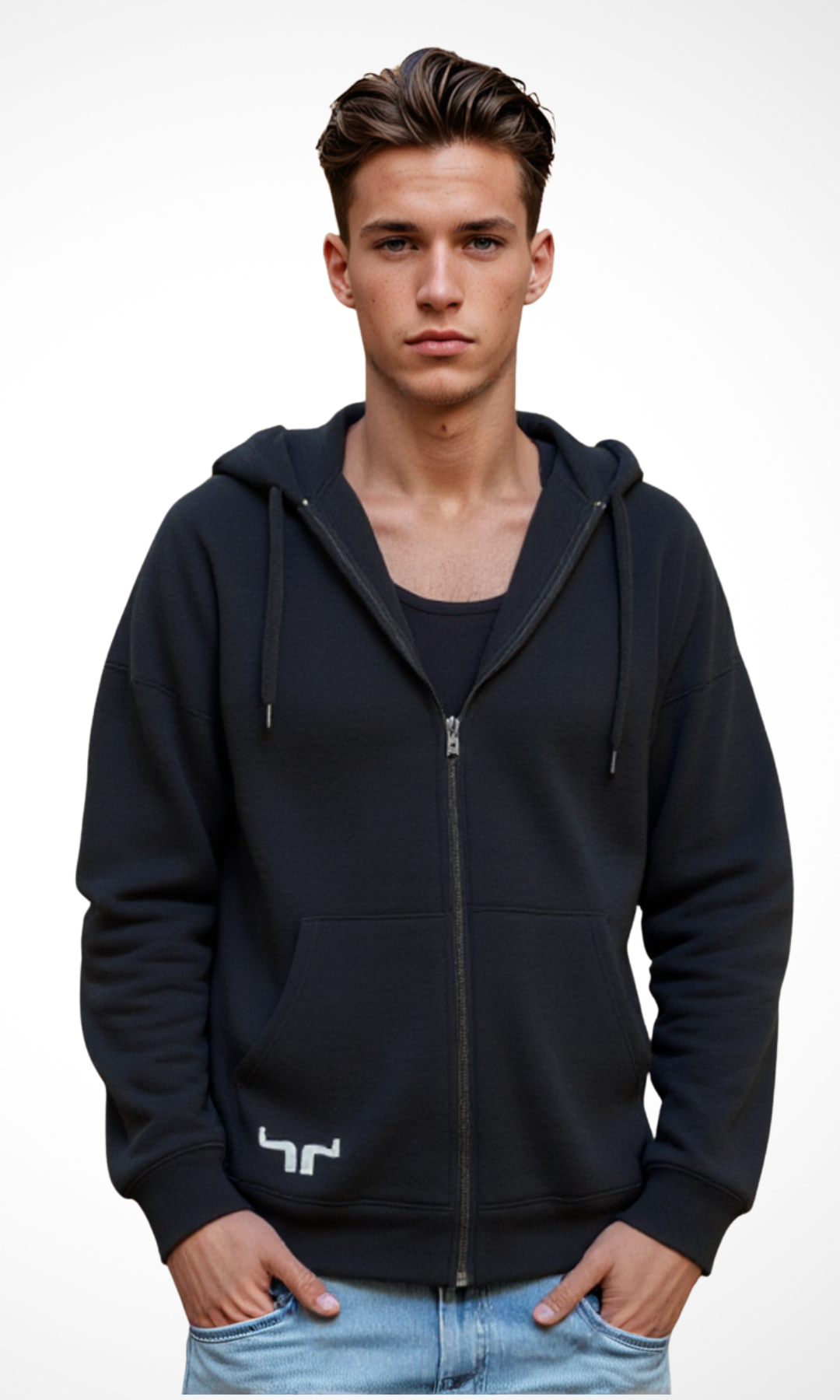 (Original) Men Front Zip-Up Hoodie Jacket - NUT (Black)