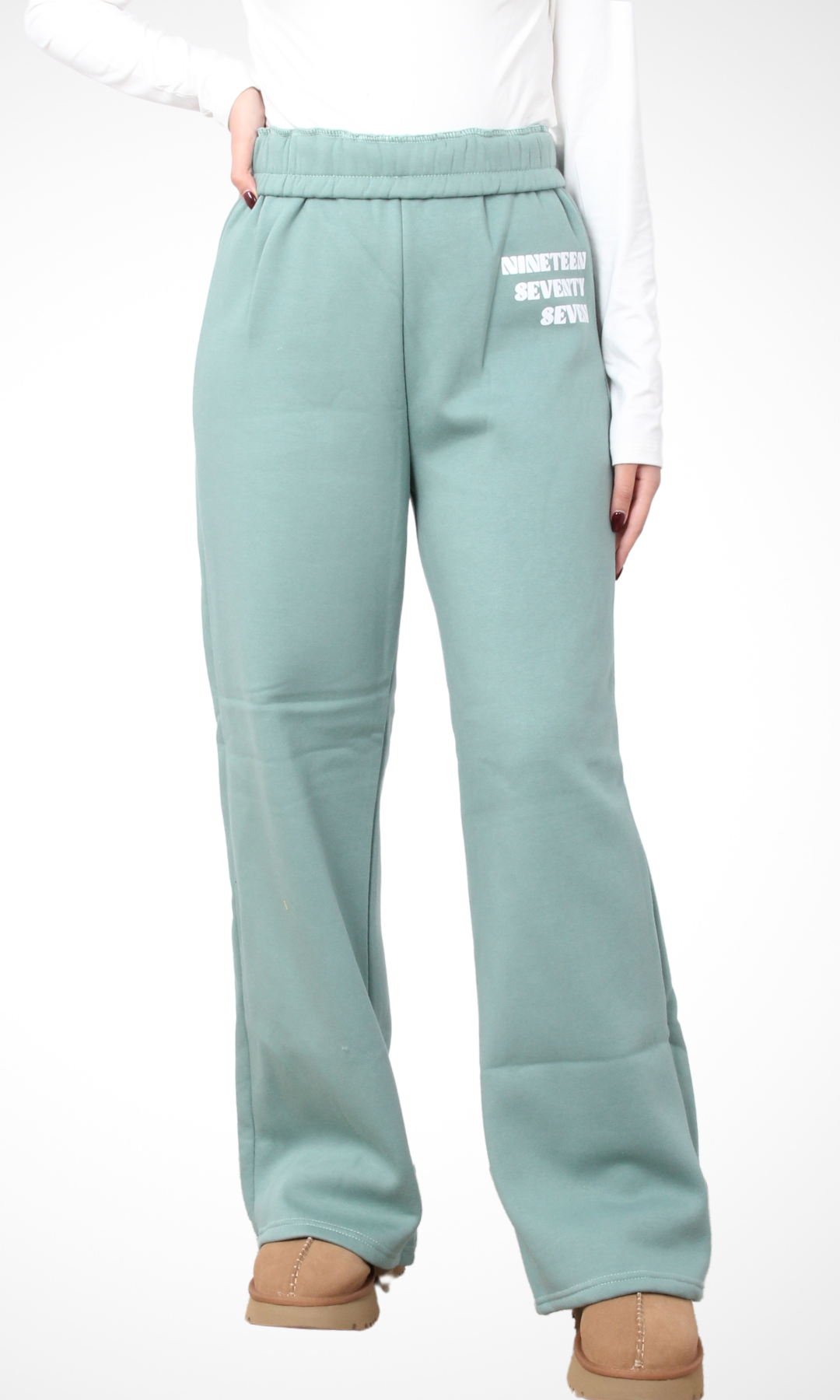 Women Logo Wide Leg Joggers (Green)