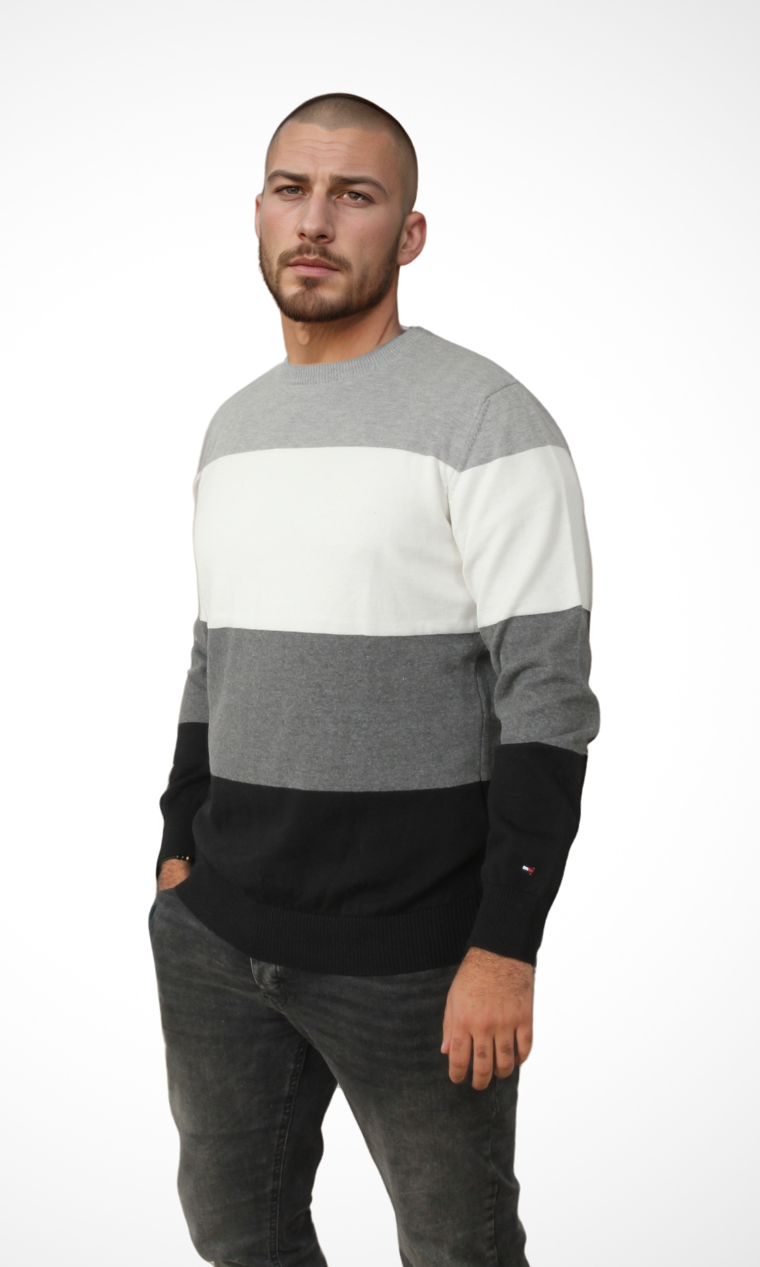 Men Crew Neck Tricot Jumper (Black)