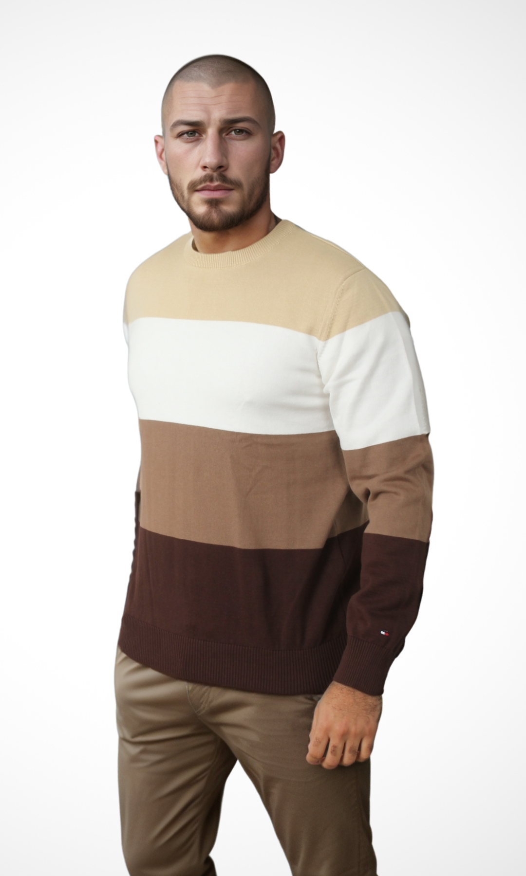 Men Crew Neck Tricot Jumper (Brown)