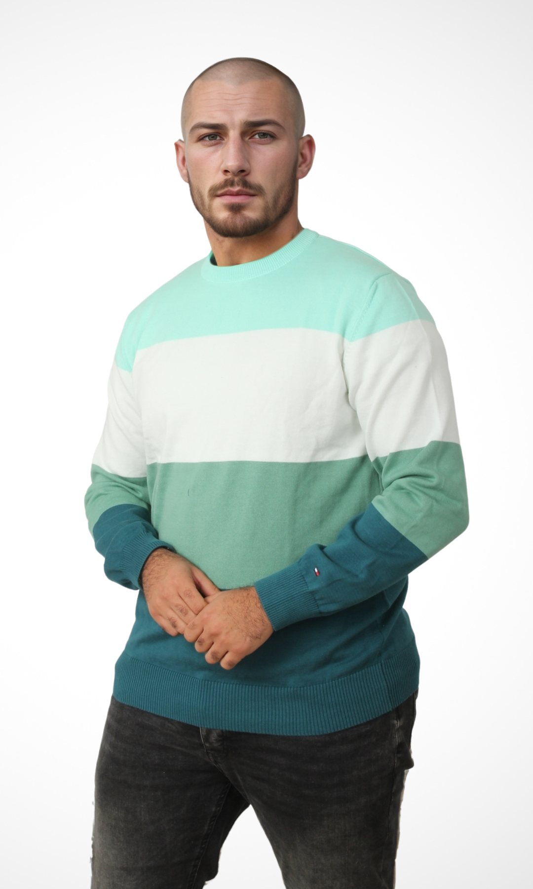 Men Crew Neck Tricot Jumper (Green)